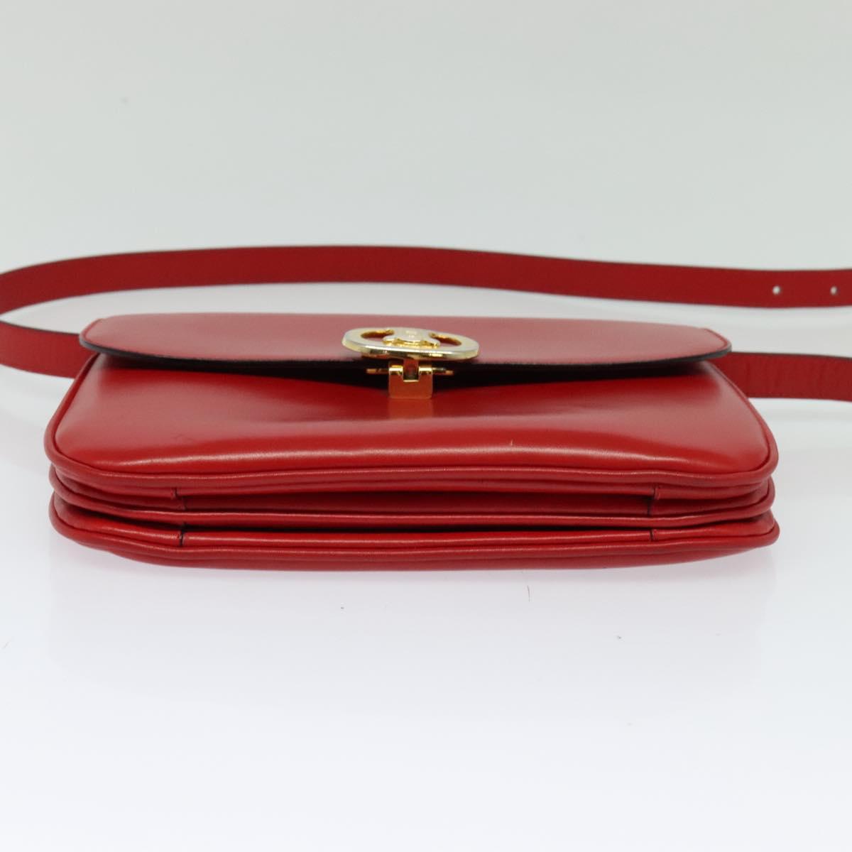 CELINE Shoulder Bag Leather Red Gold Auth yk18689