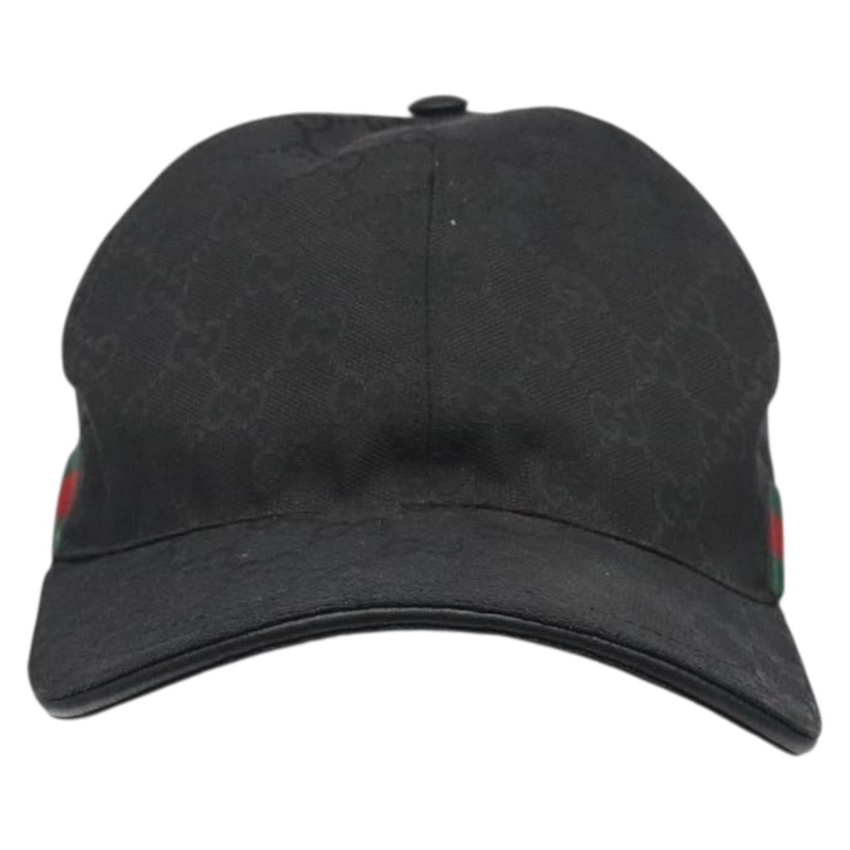 GUCCI GG Canvas Web Sherry Line Cap M Black Red Green 200035 Auth yk18705