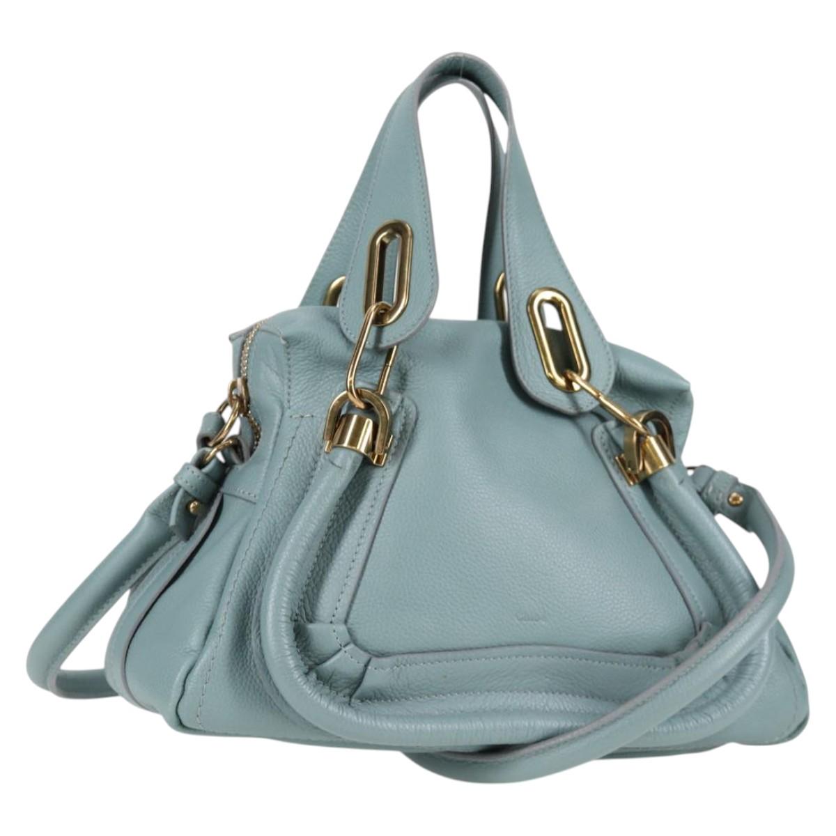 Chloe Paraty Hand Bag Leather 2way Blue Gold Auth yk18722V