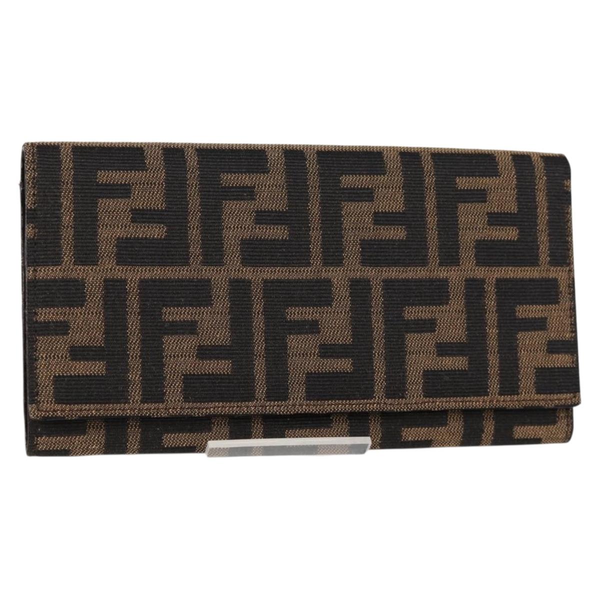 FENDI Zucca Canvas Long Wallet Black Brown Auth yk18739V