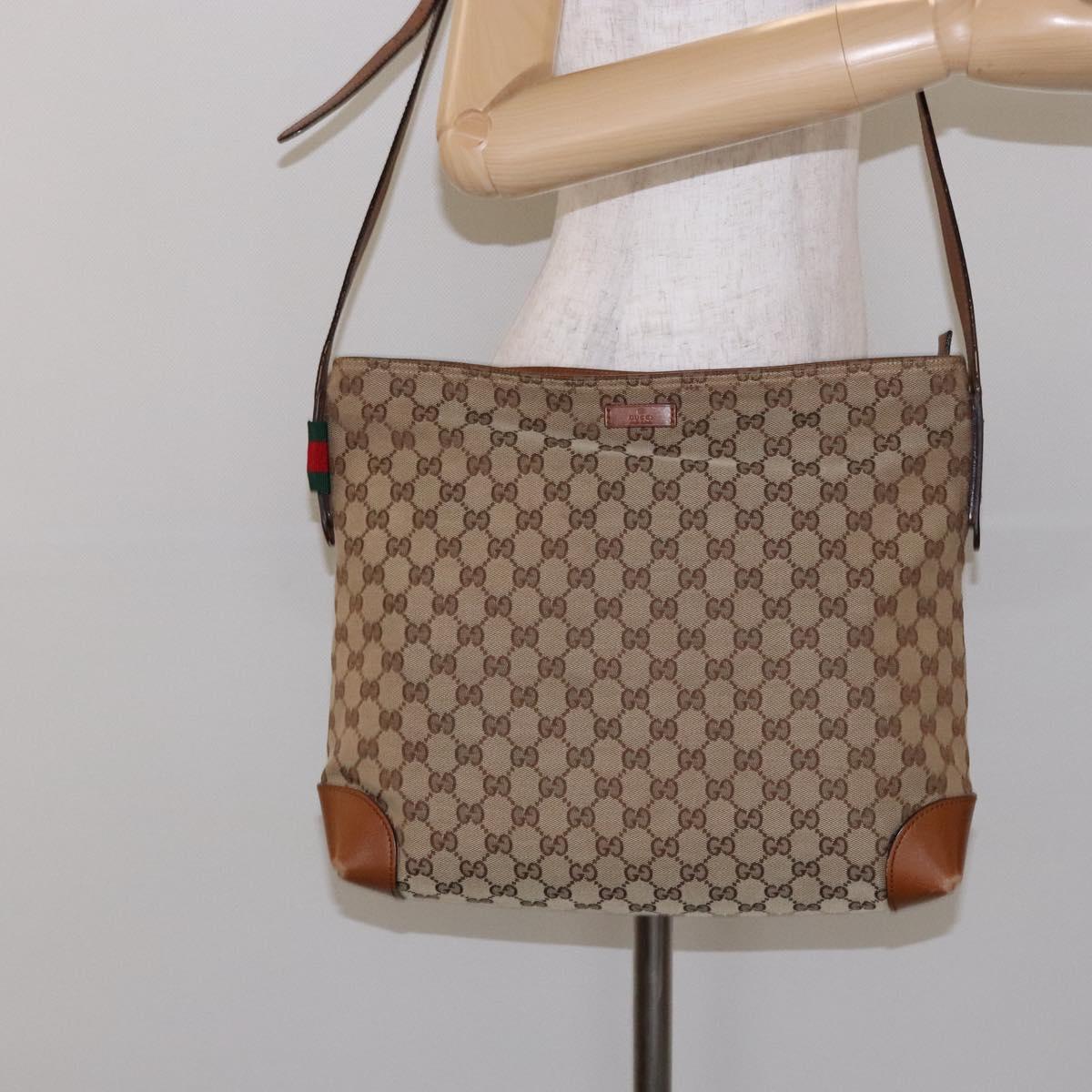 GUCCI GG Canvas Shoulder Bag Beige Silver 308930 Auth yk18742