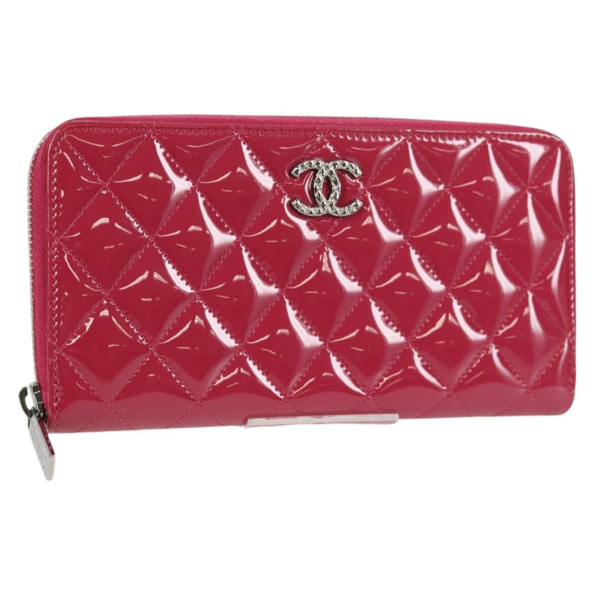 CHANEL Matelasse Brilliant Long Wallet Enamel Pink Silver CC Auth yk18767V