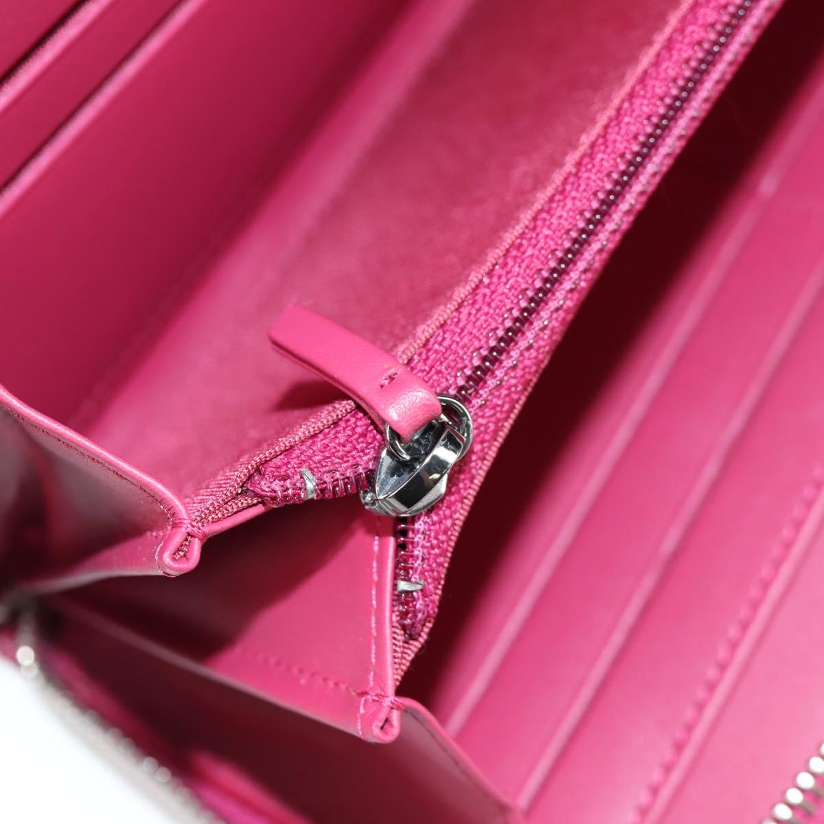 CHANEL Matelasse Brilliant Long Wallet Enamel Pink Silver CC Auth yk18767V
