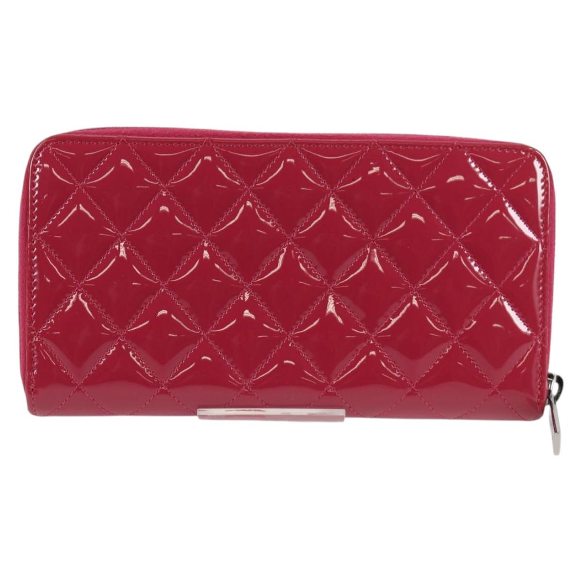 CHANEL Matelasse Brilliant Long Wallet Enamel Pink Silver CC Auth yk18767V