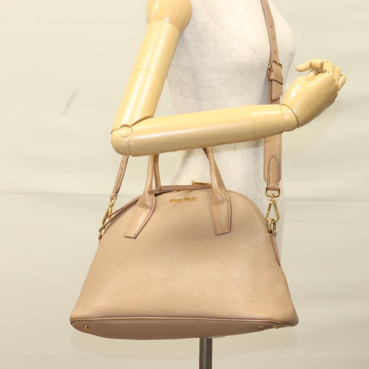 Miu Miu Hand Bag Leather 2way Beige Gold Auth yk18770