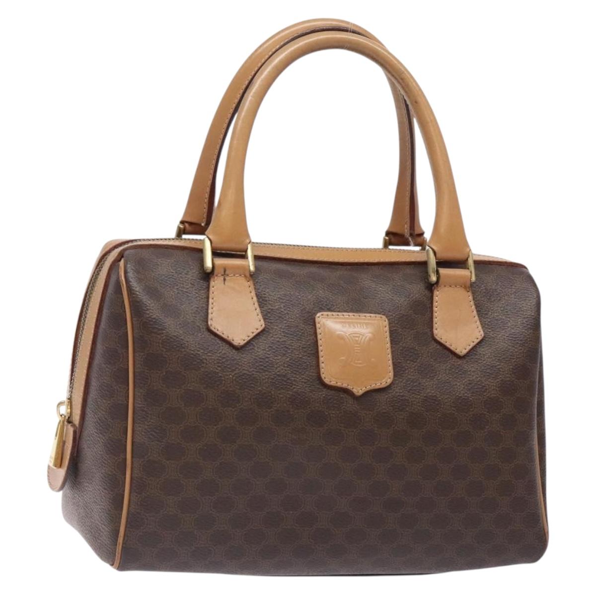 CELINE Macadam Canvas Hand Bag PVC Leather Brown Gold Auth yk18775