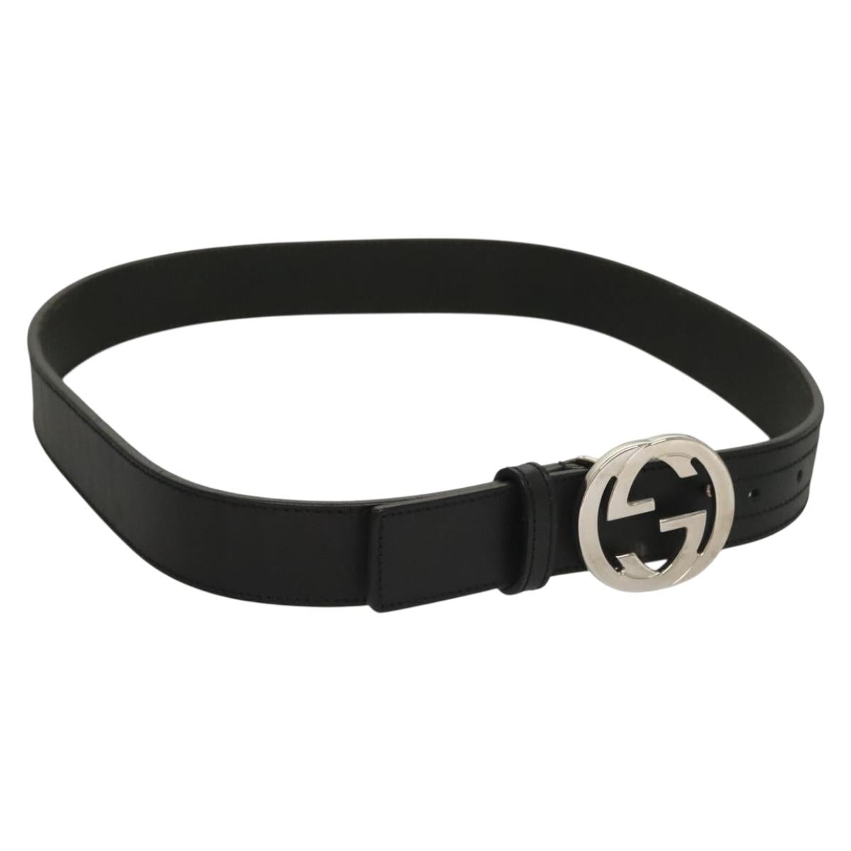 GUCCI Interlocking Belt Leather 33.1"" Black Gold 036 1192 4964 Auth yk18781