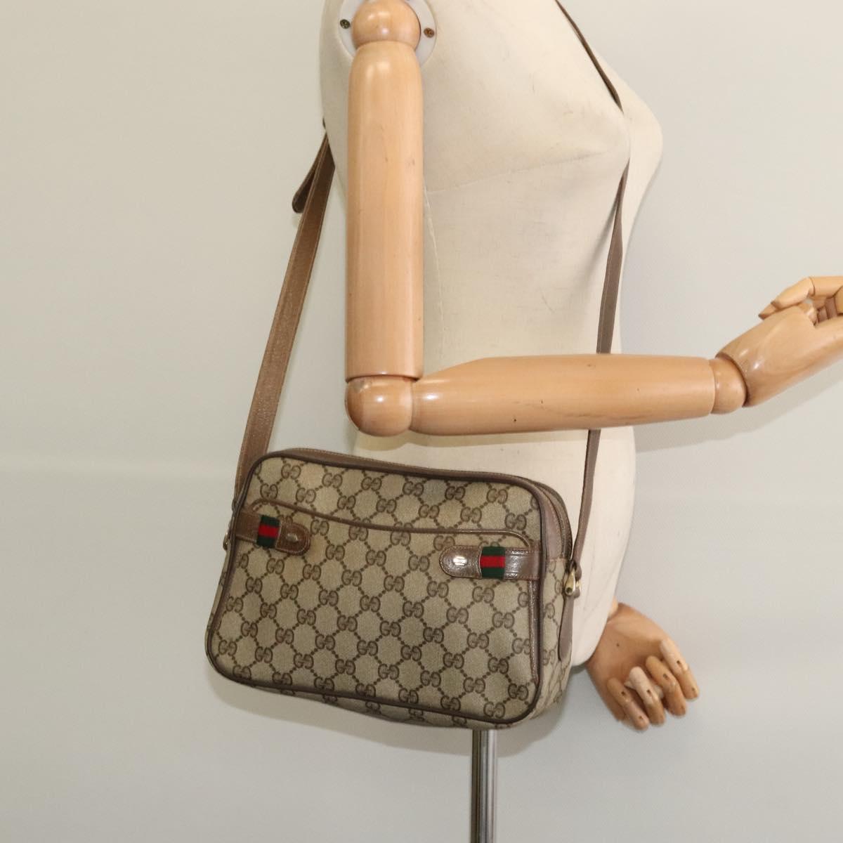 GUCCI GG Supreme Web Sherry Line Shoulder Bag PVC Beige 904 02 049 Auth yk18789