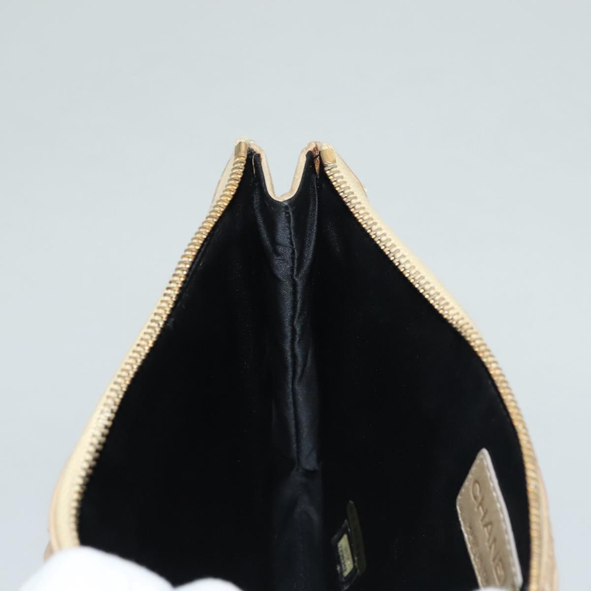 CHANEL Frill Chain Hand Bag Lamb Skin Beige Gold CC Auth yk18806