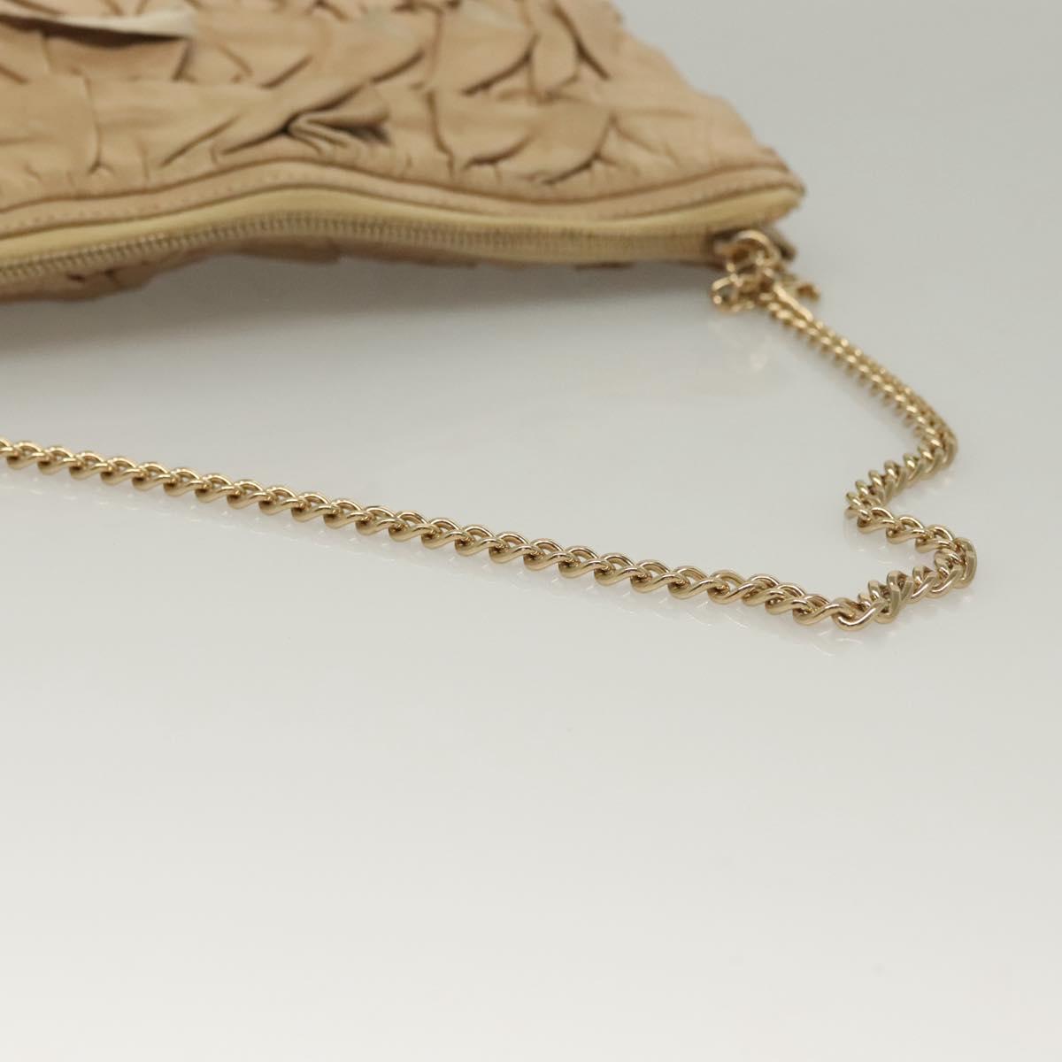 CHANEL Frill Chain Hand Bag Lamb Skin Beige Gold CC Auth yk18806