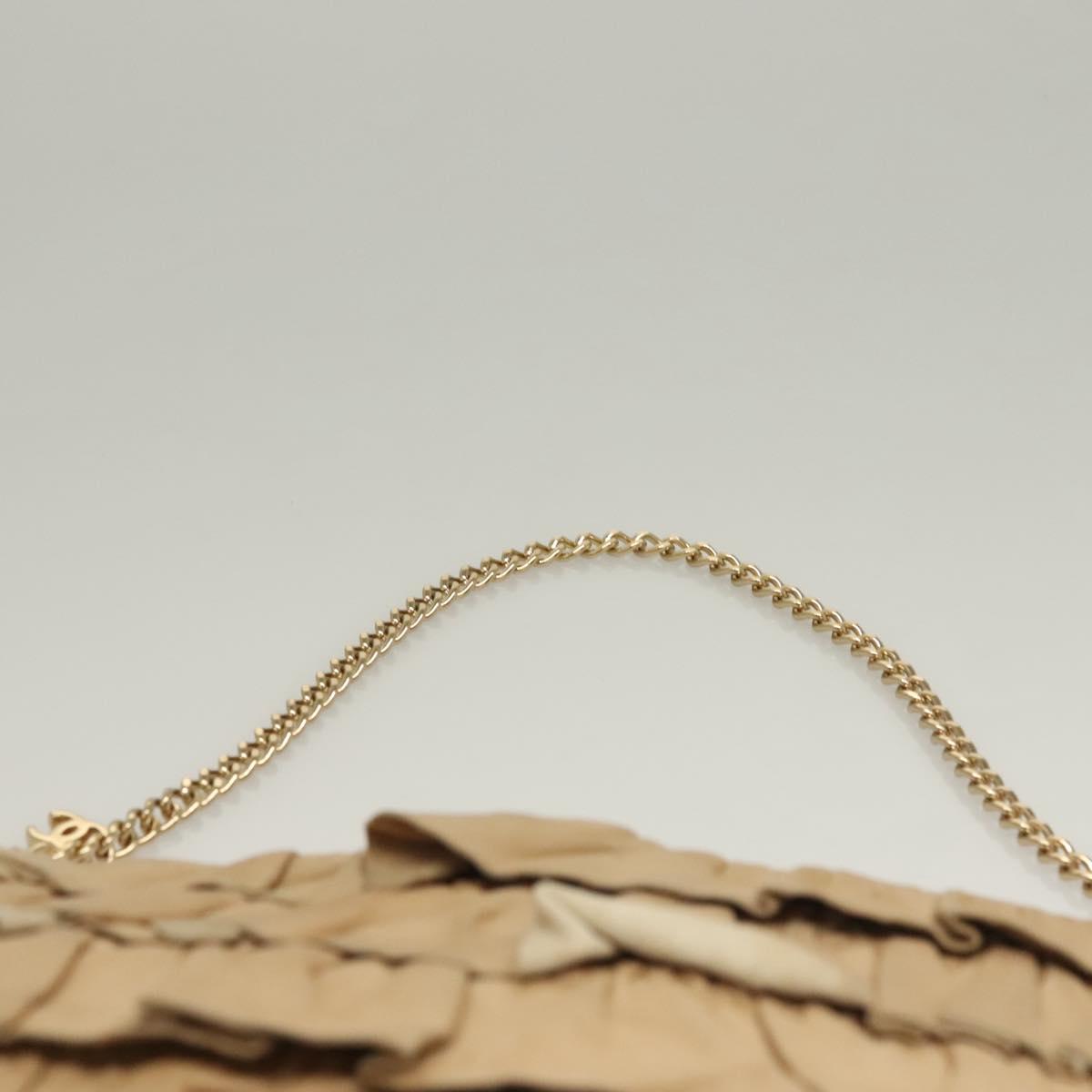 CHANEL Frill Chain Hand Bag Lamb Skin Beige Gold CC Auth yk18806