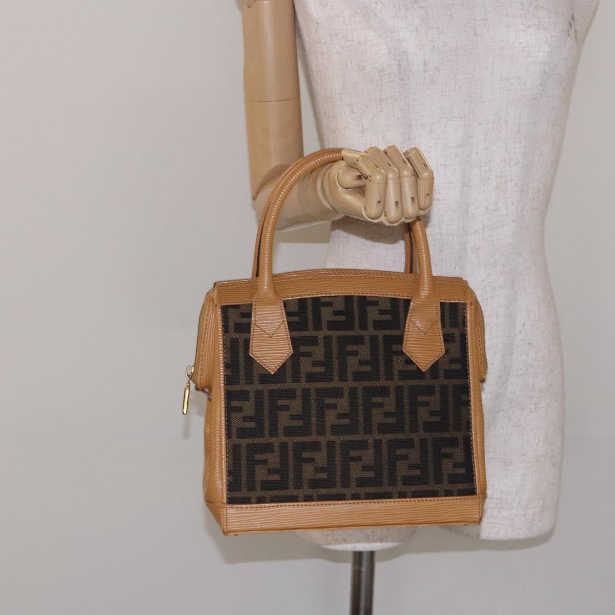 FENDI Zucca Canvas Hand Bag Black Brown Auth yk18810
