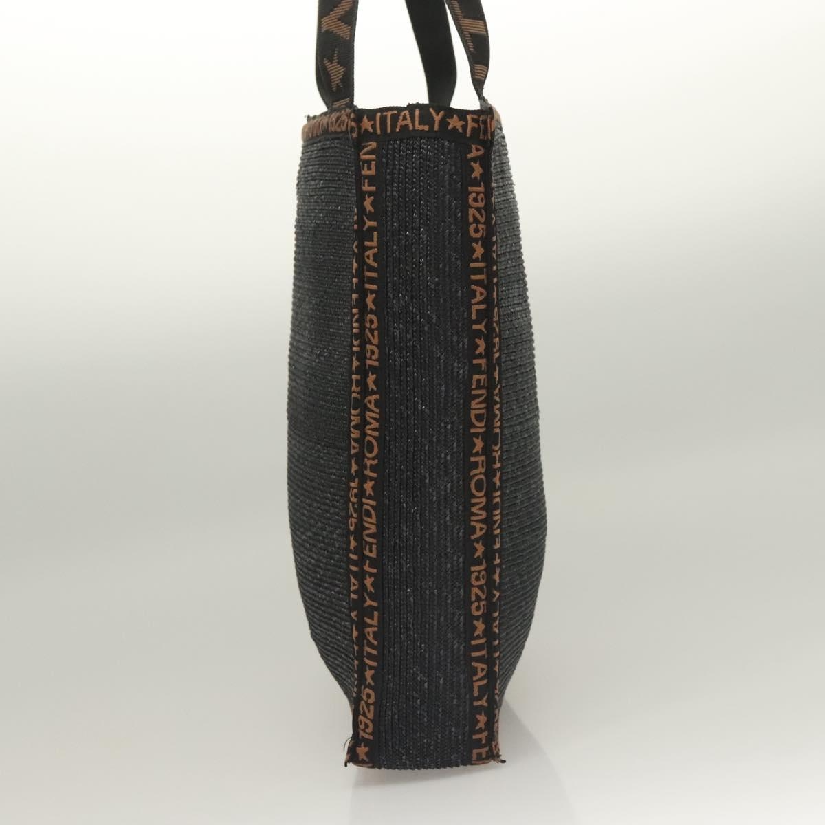 FENDI Tote Bag Straw Black Auth yk18835