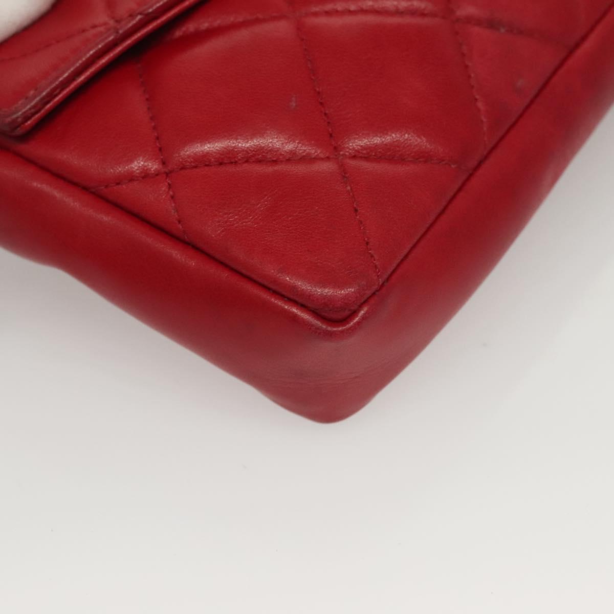 CHANEL Matelasse Chain Waist bag Lamb Skin Red Gold CC Auth yk18848