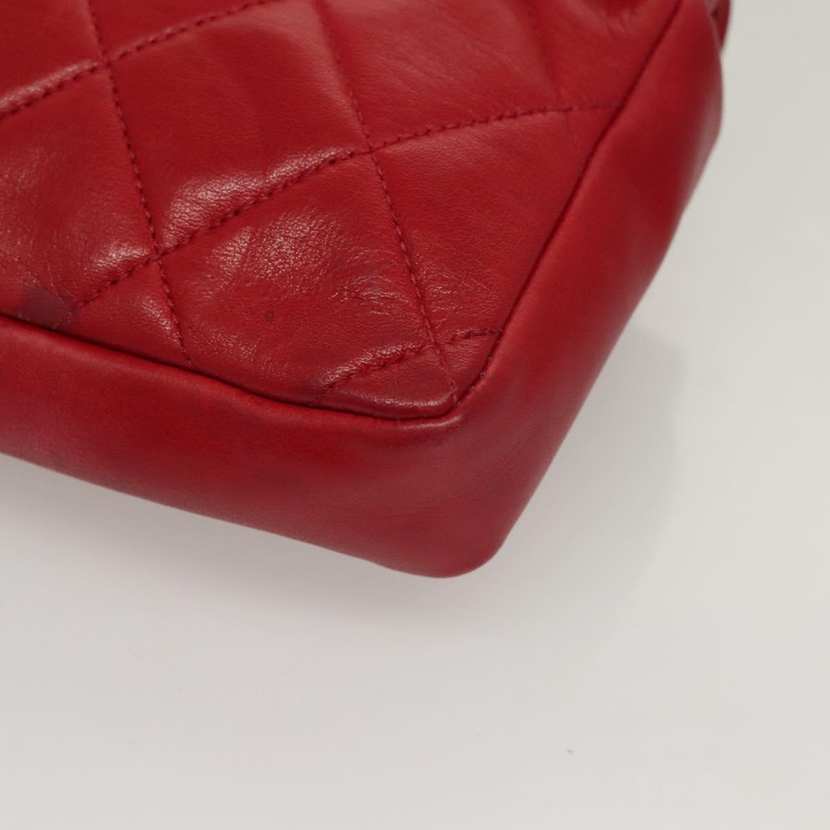 CHANEL Matelasse Chain Waist bag Lamb Skin Red Gold CC Auth yk18848