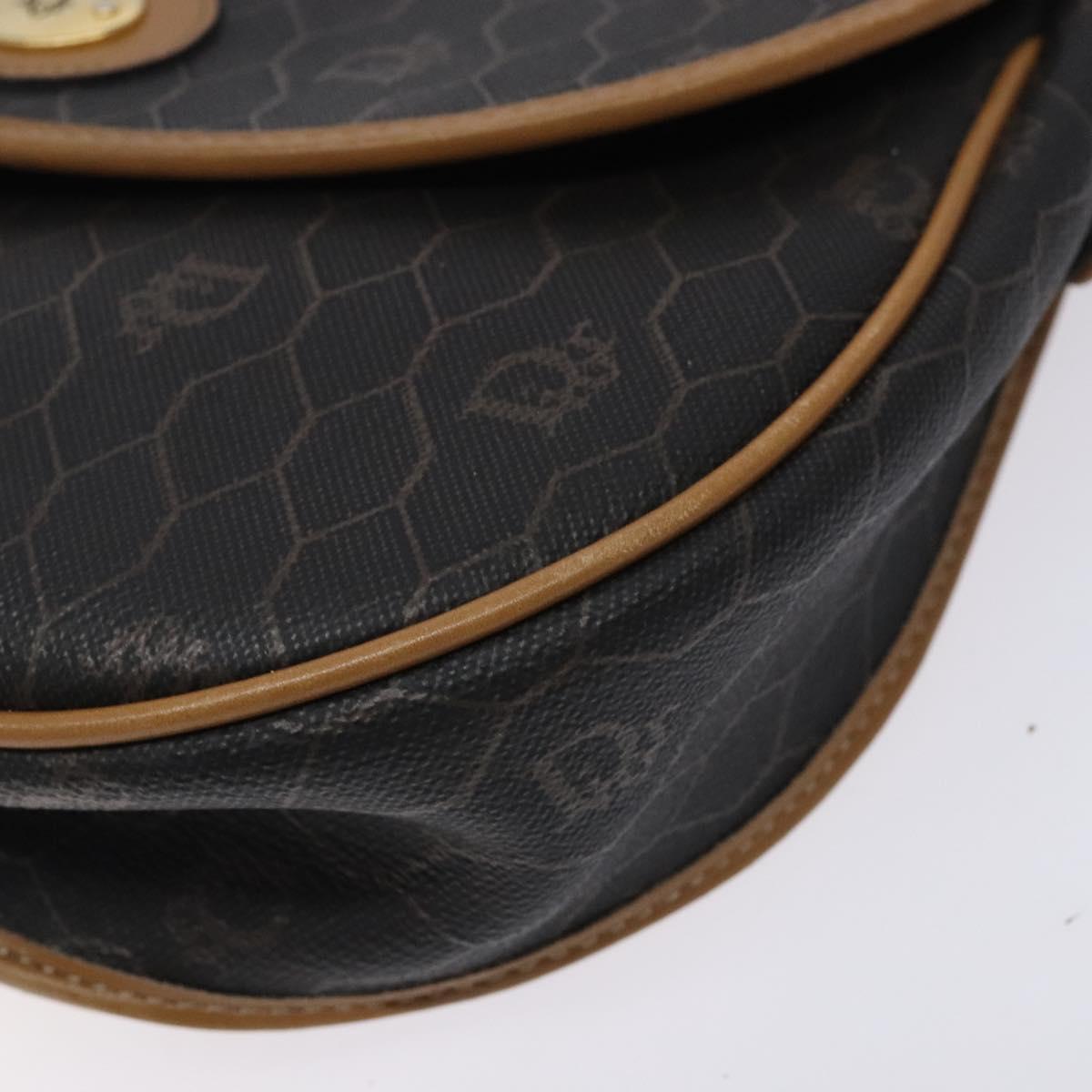 Christian Dior Honeycomb Canvas Shoulder Bag PVC Black Gold Auth yk18869