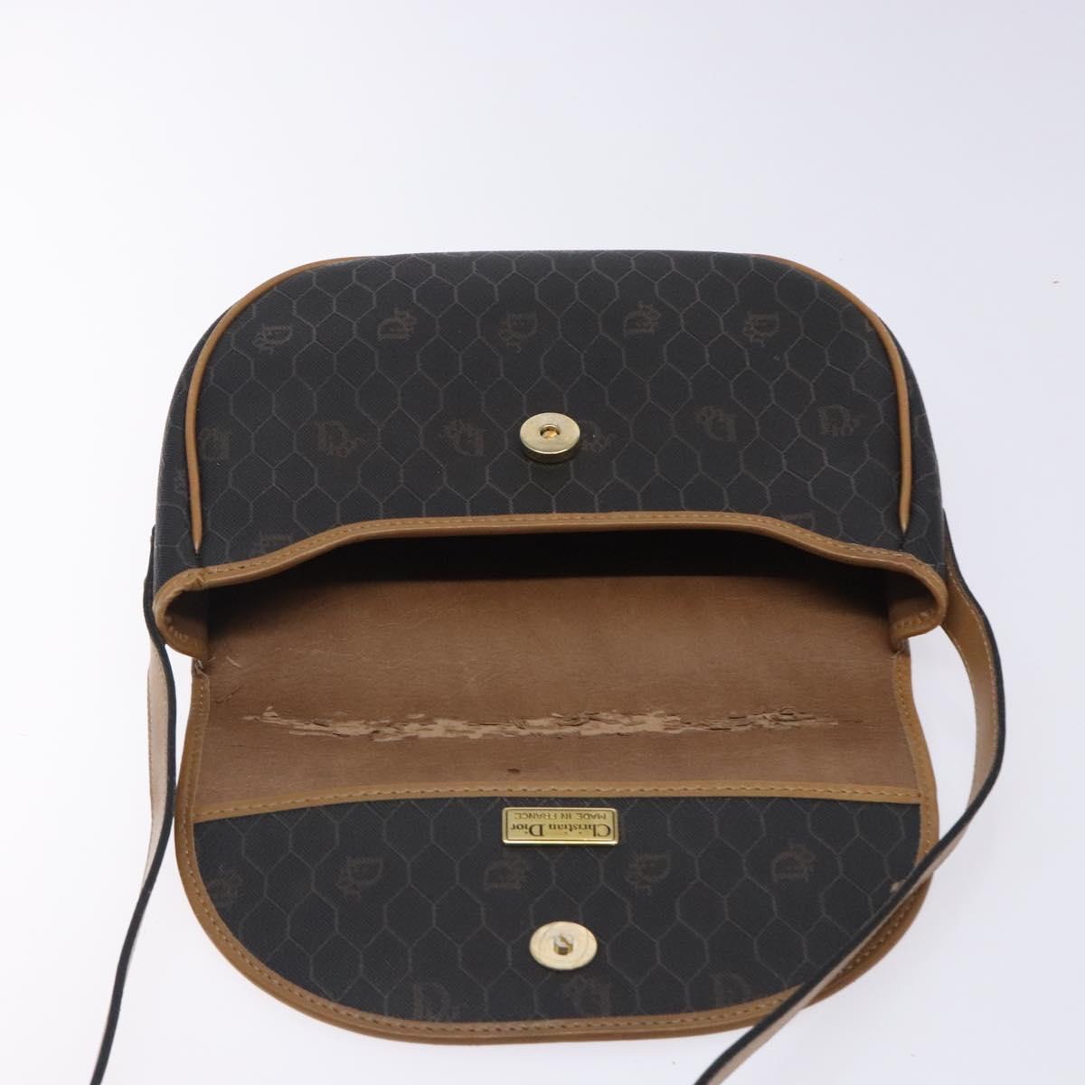 Christian Dior Honeycomb Canvas Shoulder Bag PVC Black Gold Auth yk18869