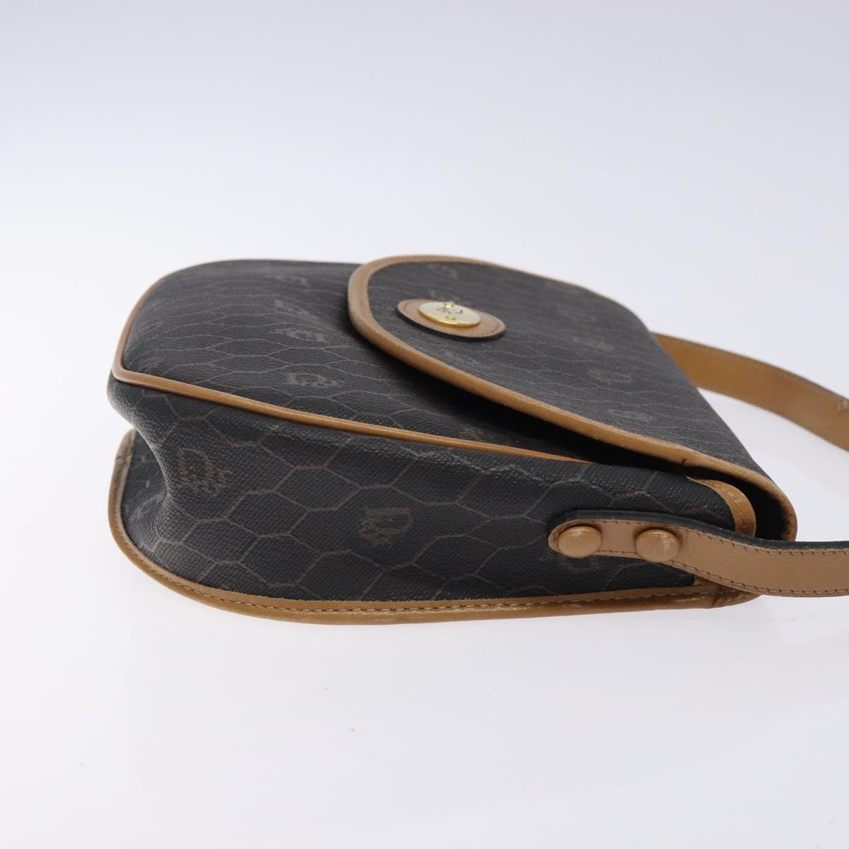 Christian Dior Honeycomb Canvas Shoulder Bag PVC Black Gold Auth yk18869