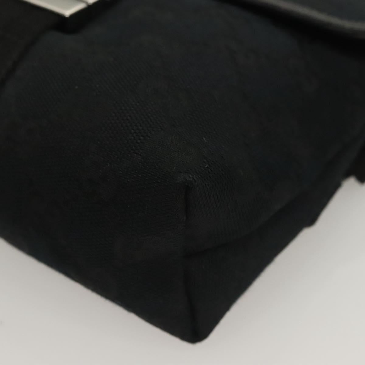 GUCCI GG Canvas Waist Bag Black Silver 131236 Auth yk18870
