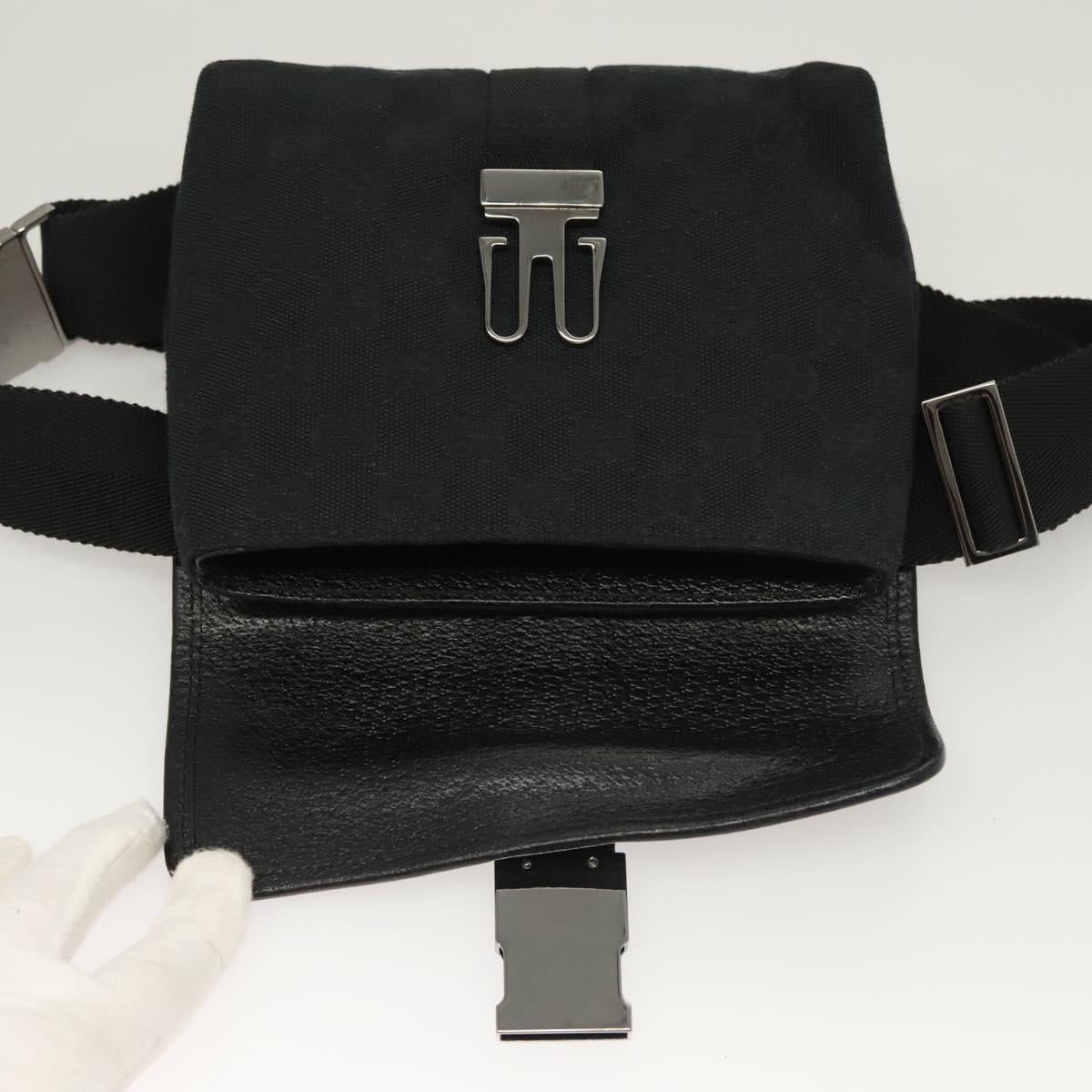 GUCCI GG Canvas Waist Bag Black Silver 131236 Auth yk18870