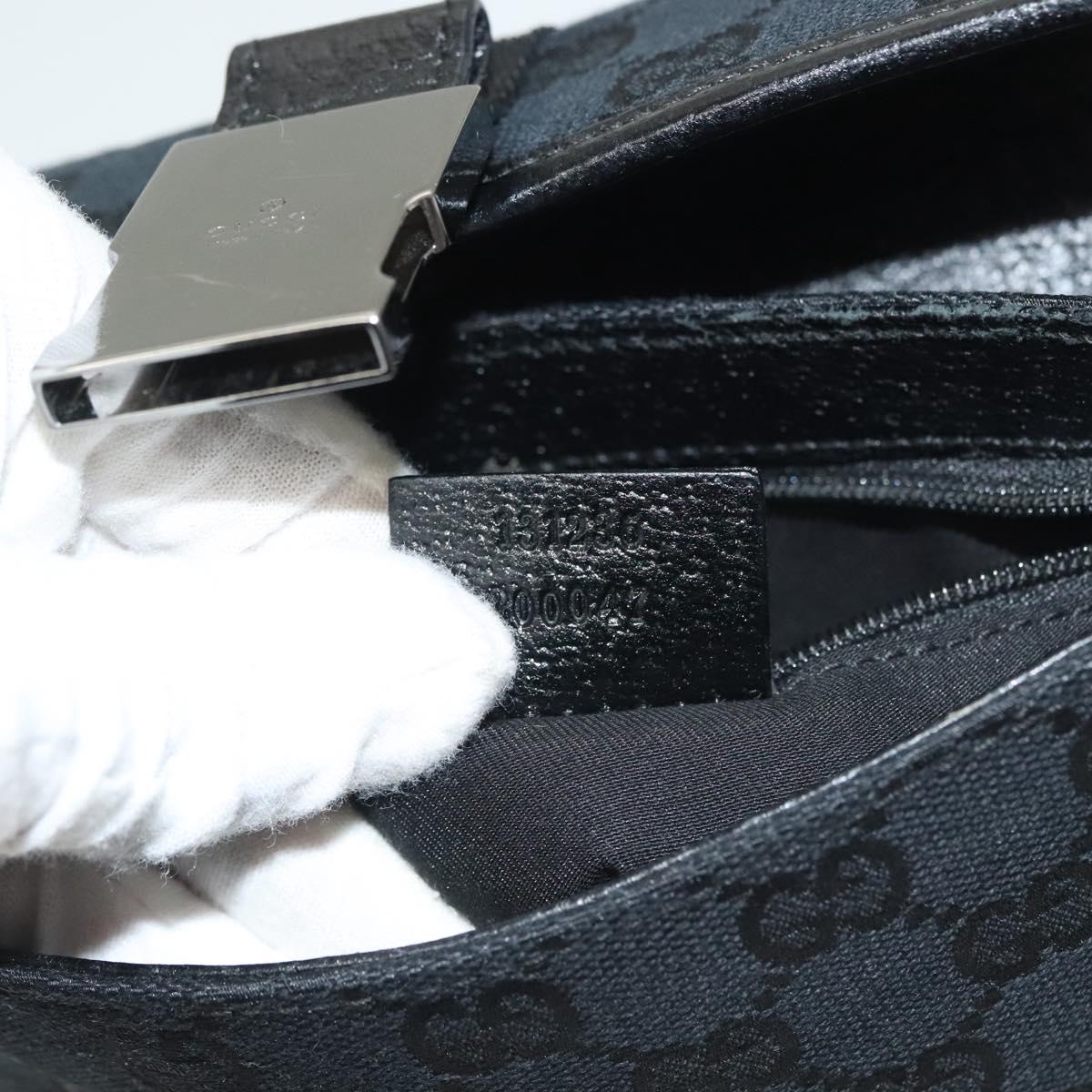GUCCI GG Canvas Waist Bag Black Silver 131236 Auth yk18870