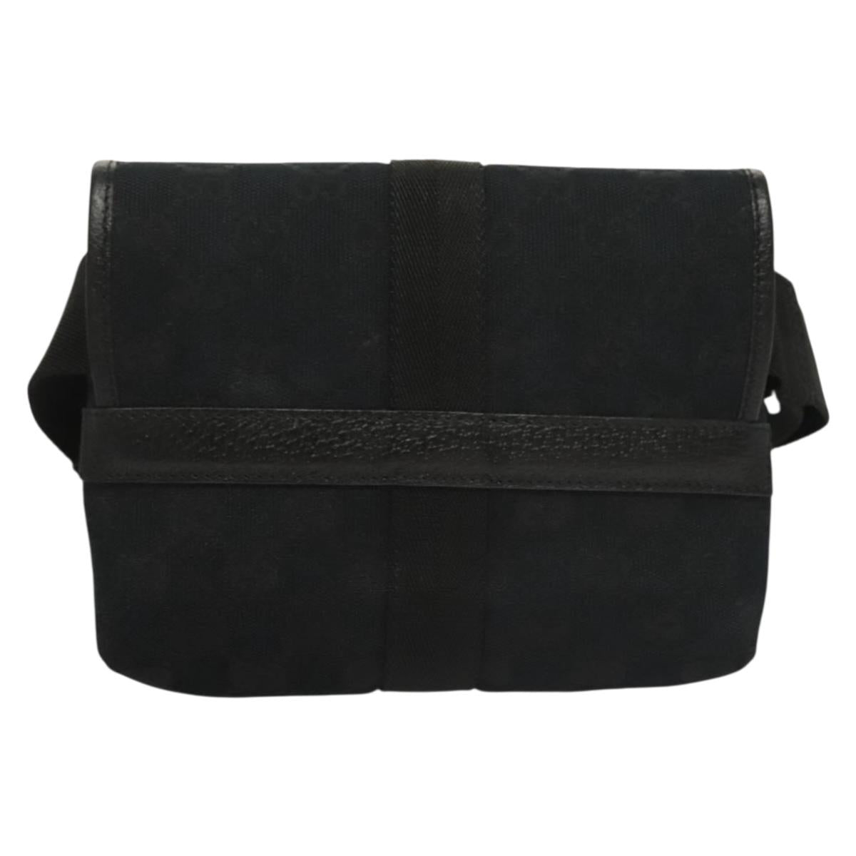 GUCCI GG Canvas Waist Bag Black Silver 131236 Auth yk18870