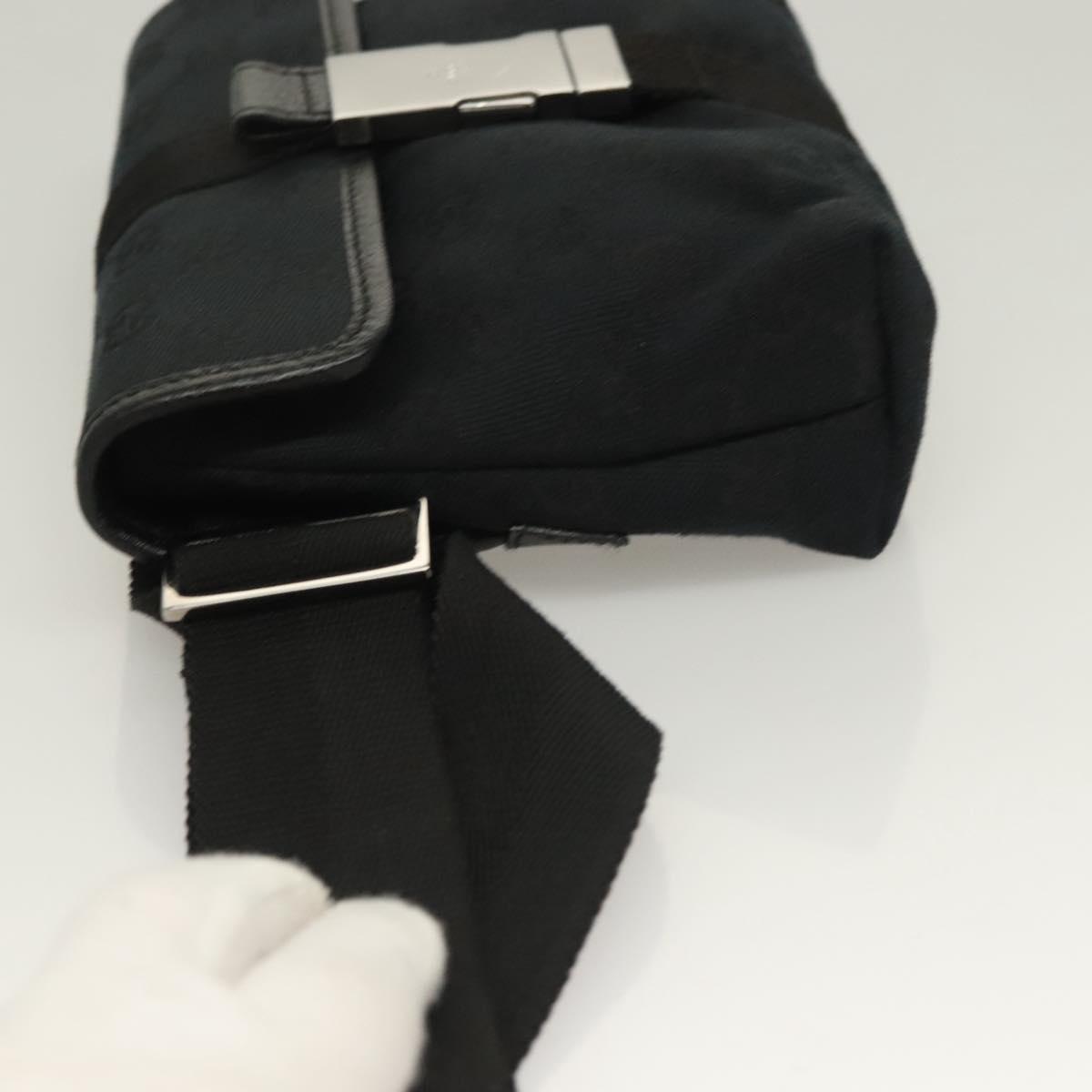 GUCCI GG Canvas Waist Bag Black Silver 131236 Auth yk18870