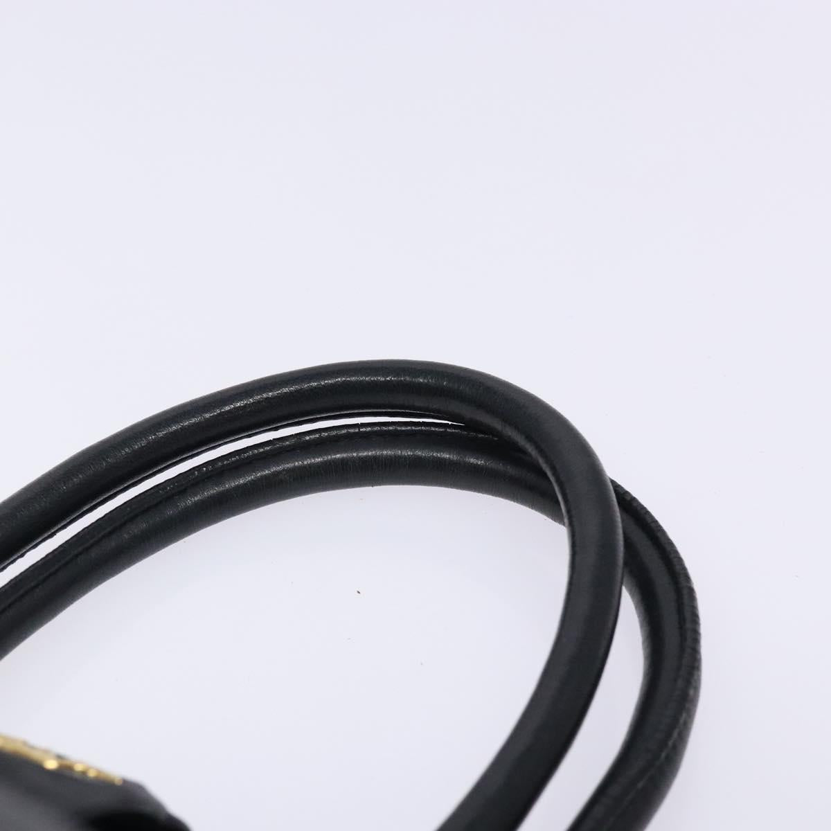 PRADA Ribbon Hand Bag Leather Black Gold Auth yk18879