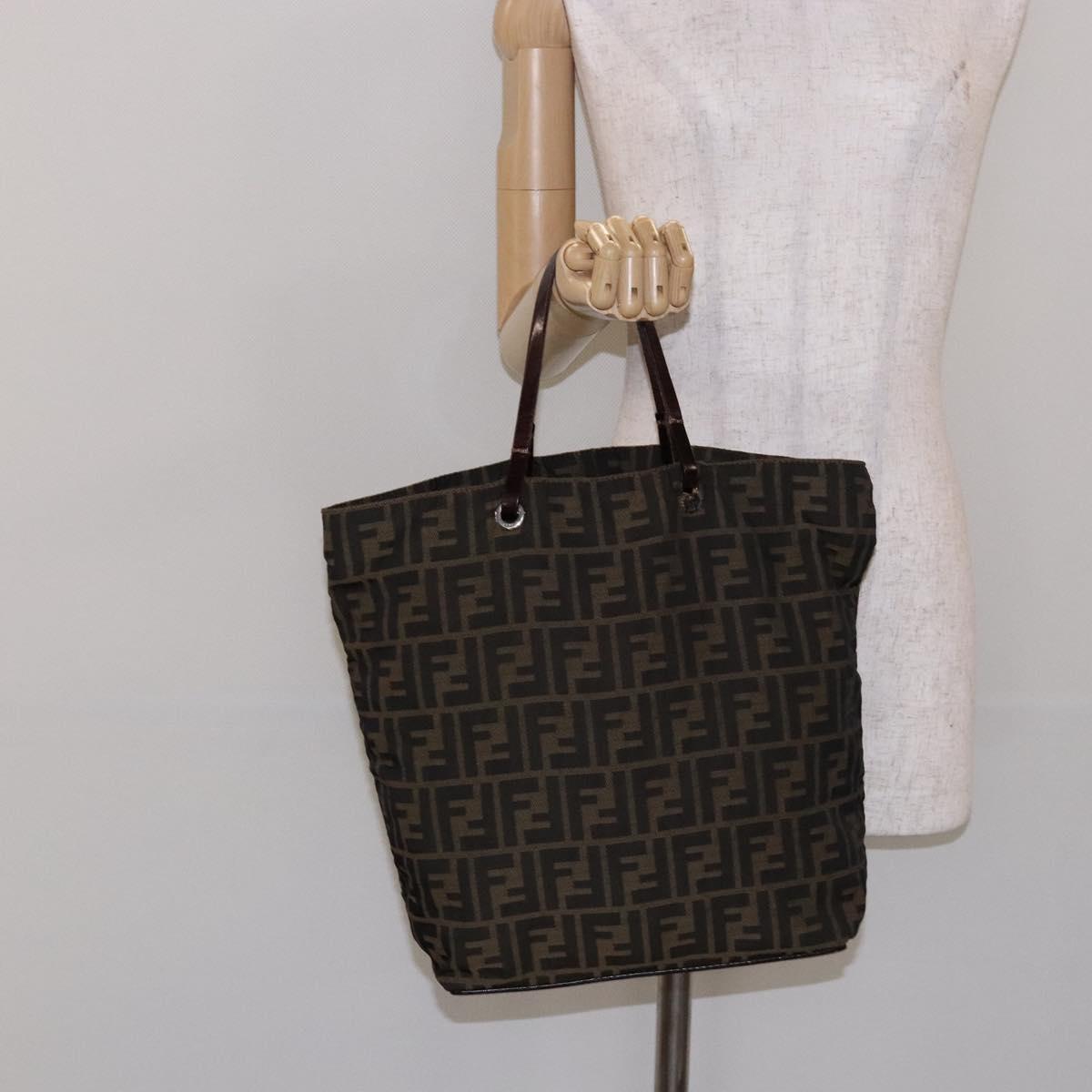 FENDI Zucca Canvas Hand Bag Black Brown Auth yk18896