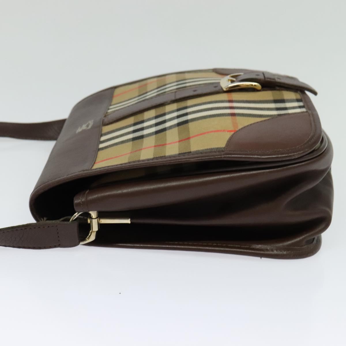 Burberrys Nova Check Shoulder Bag Canvas Leather Beige Gold Auth yk18913