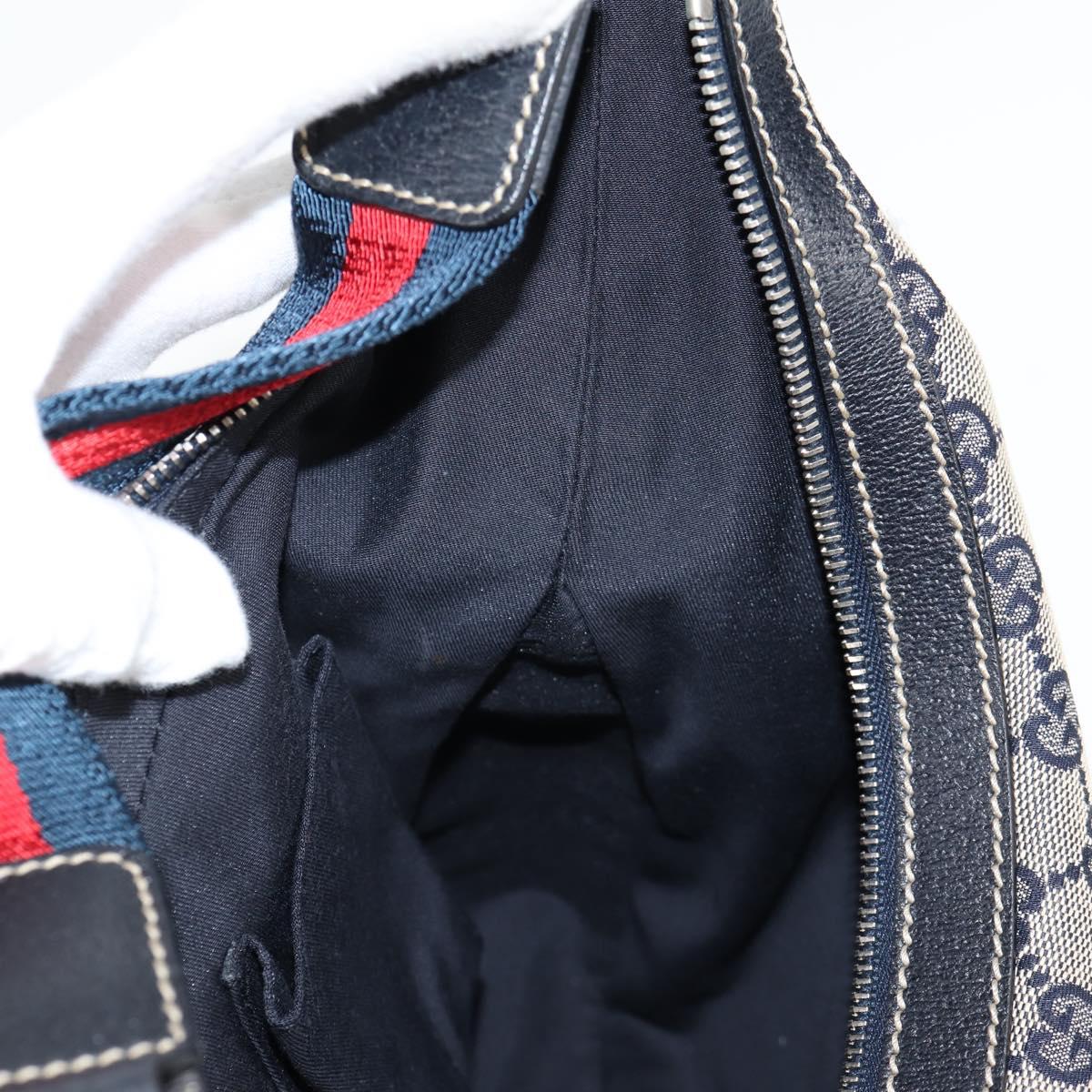 GUCCI GG Canvas Sherry Line Shoulder Bag Navy Beige Red 145757 Auth yk18918V
