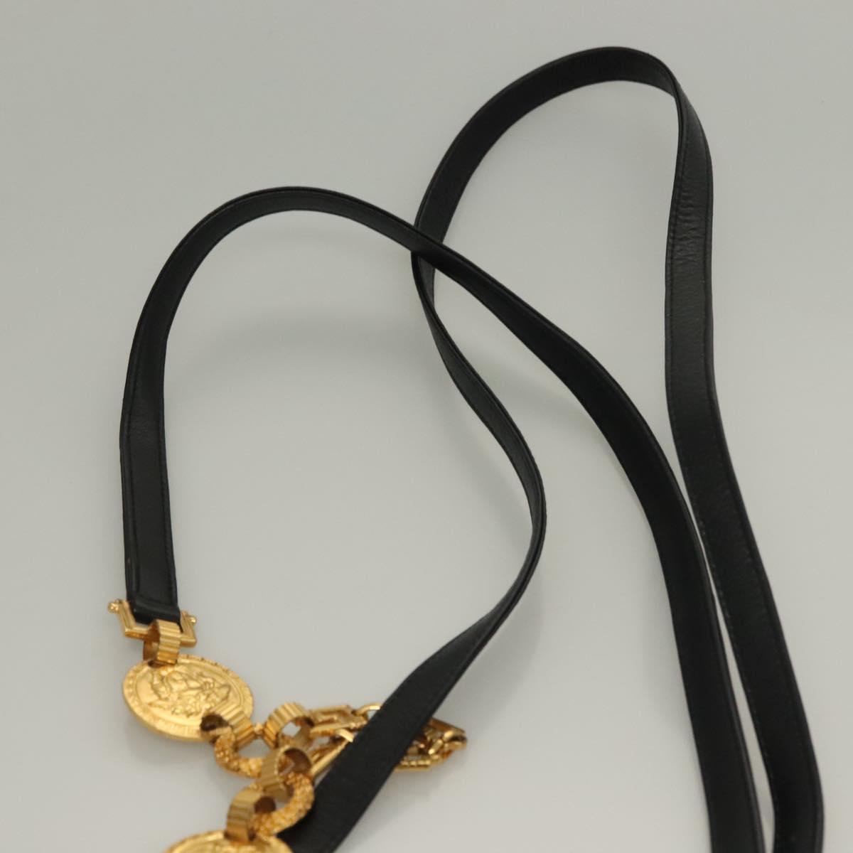 VERSACE Shoulder Bag Leather Black Gold Auth yk18934