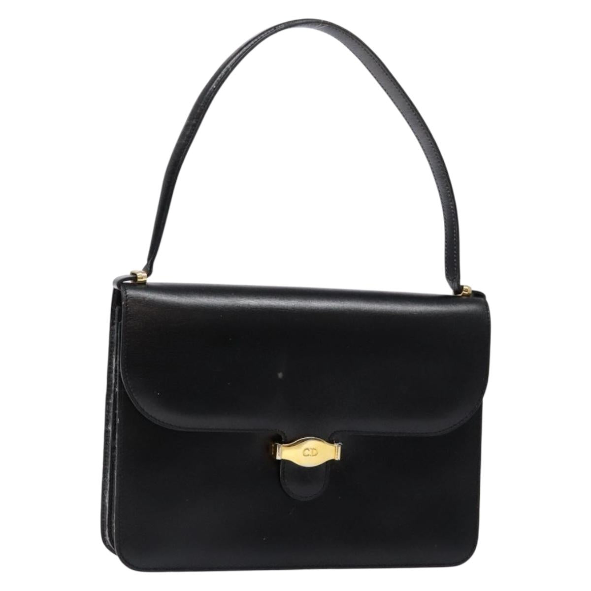 Christian Dior Shoulder Bag Leather Black Gold Auth yk18937