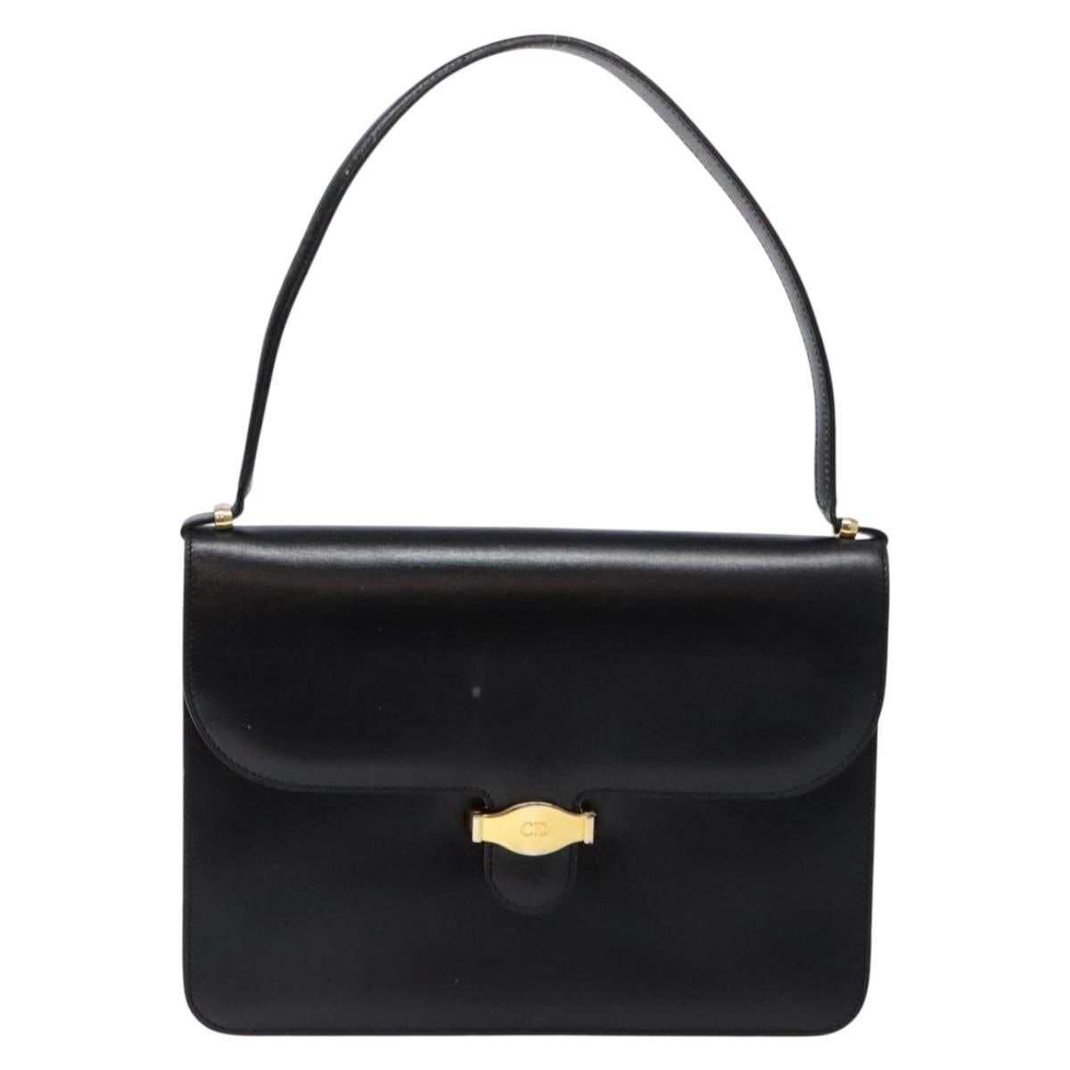 Christian Dior Shoulder Bag Leather Black Gold Auth yk18937