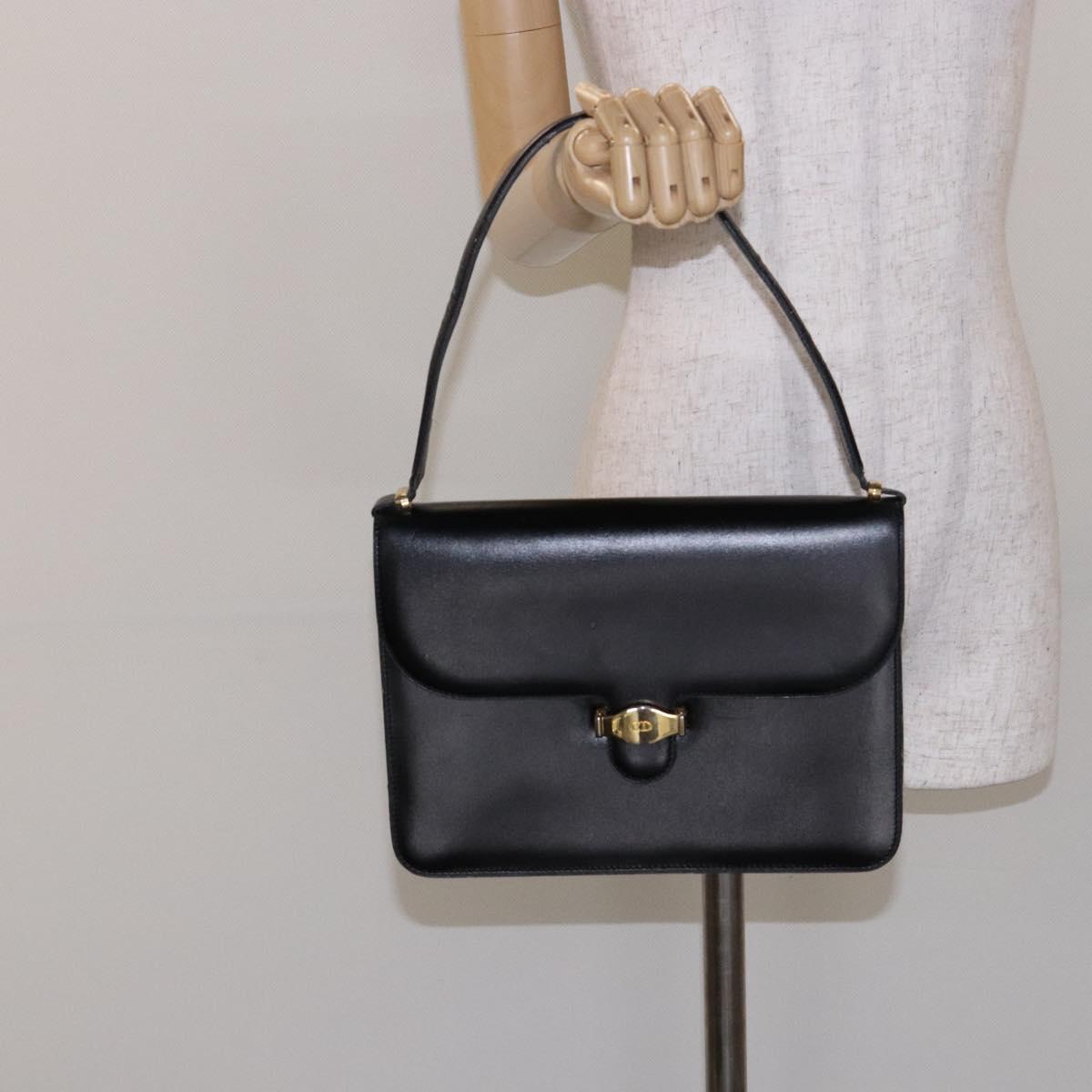 Christian Dior Shoulder Bag Leather Black Gold Auth yk18937