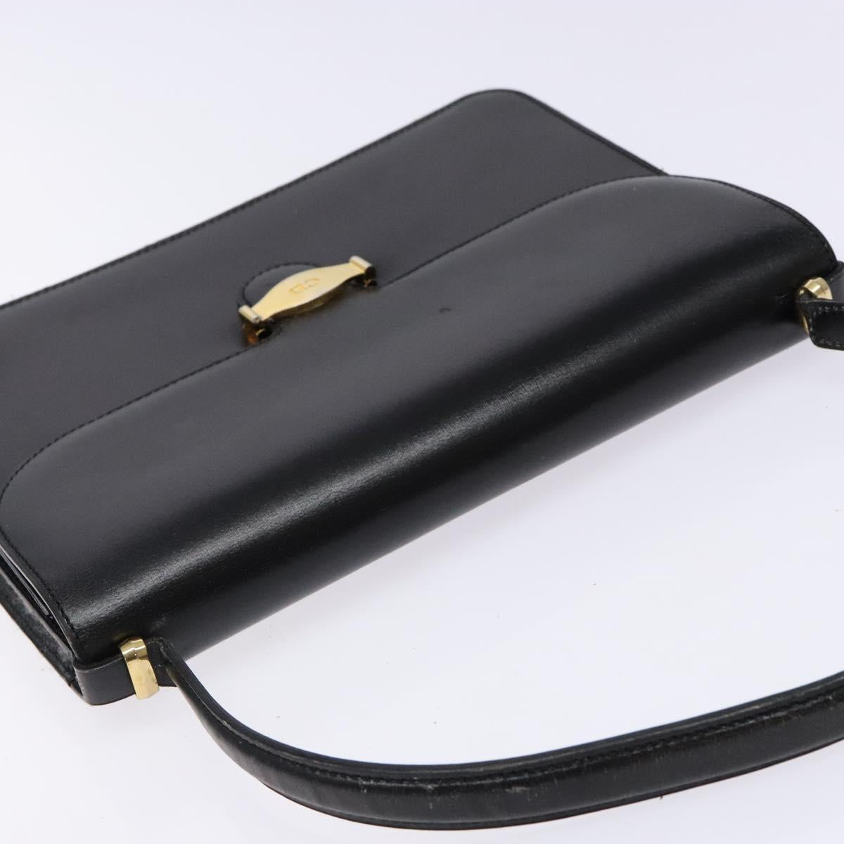 Christian Dior Shoulder Bag Leather Black Gold Auth yk18937
