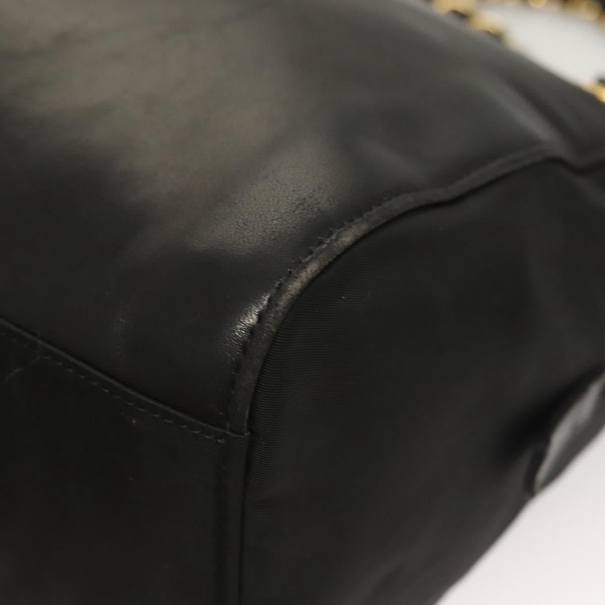 PRADA Chain Shoulder Bag Leather Black Gold Auth yk18939