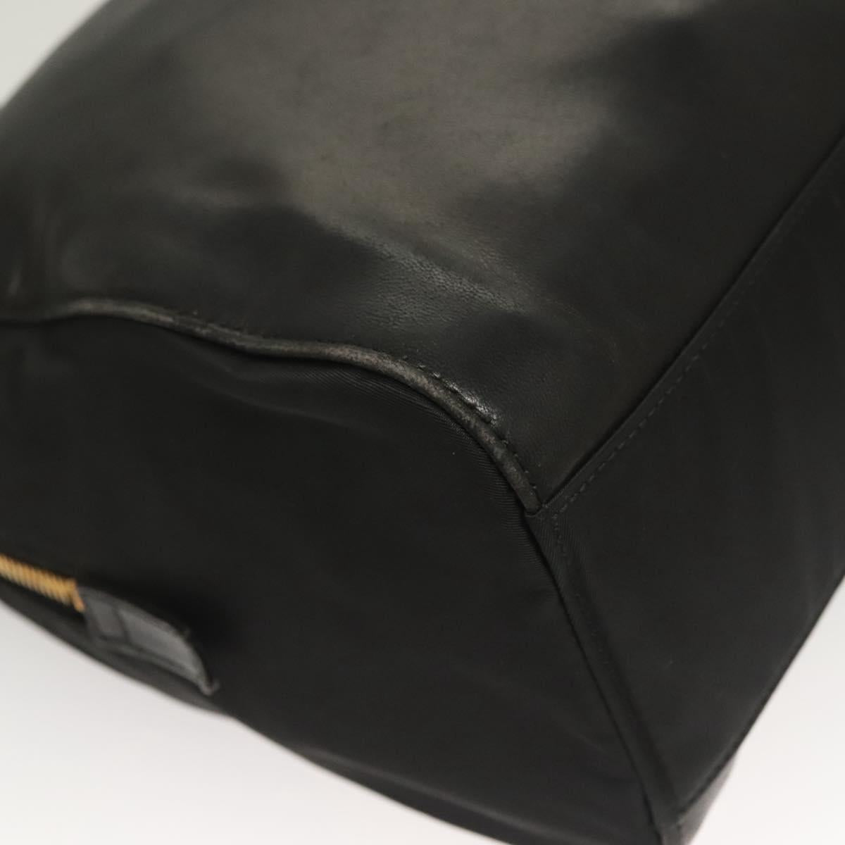 PRADA Chain Shoulder Bag Leather Black Gold Auth yk18939