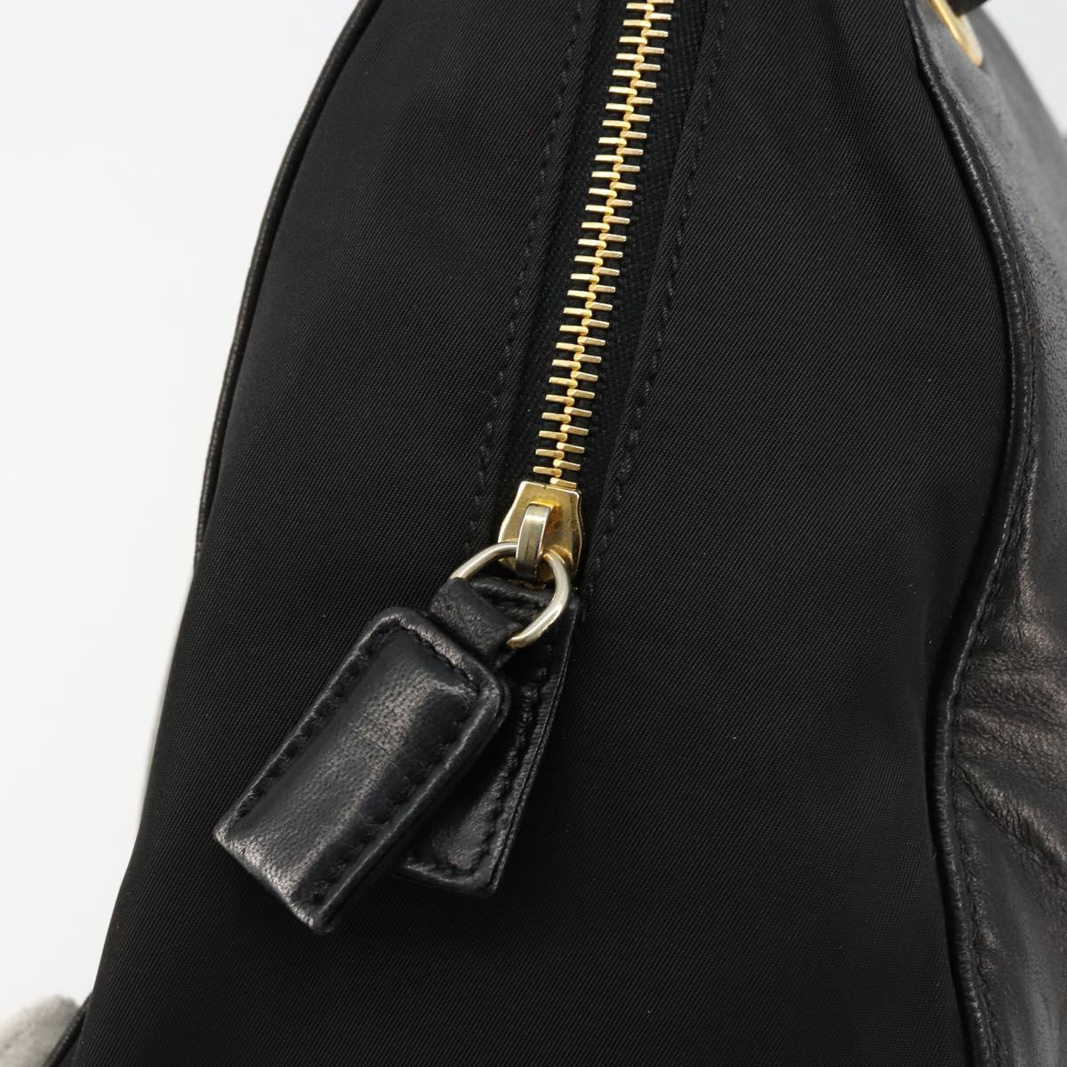 PRADA Chain Shoulder Bag Leather Black Gold Auth yk18939