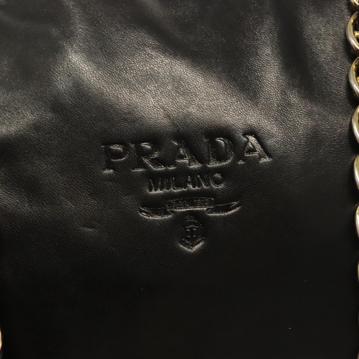 PRADA Chain Shoulder Bag Leather Black Gold Auth yk18939