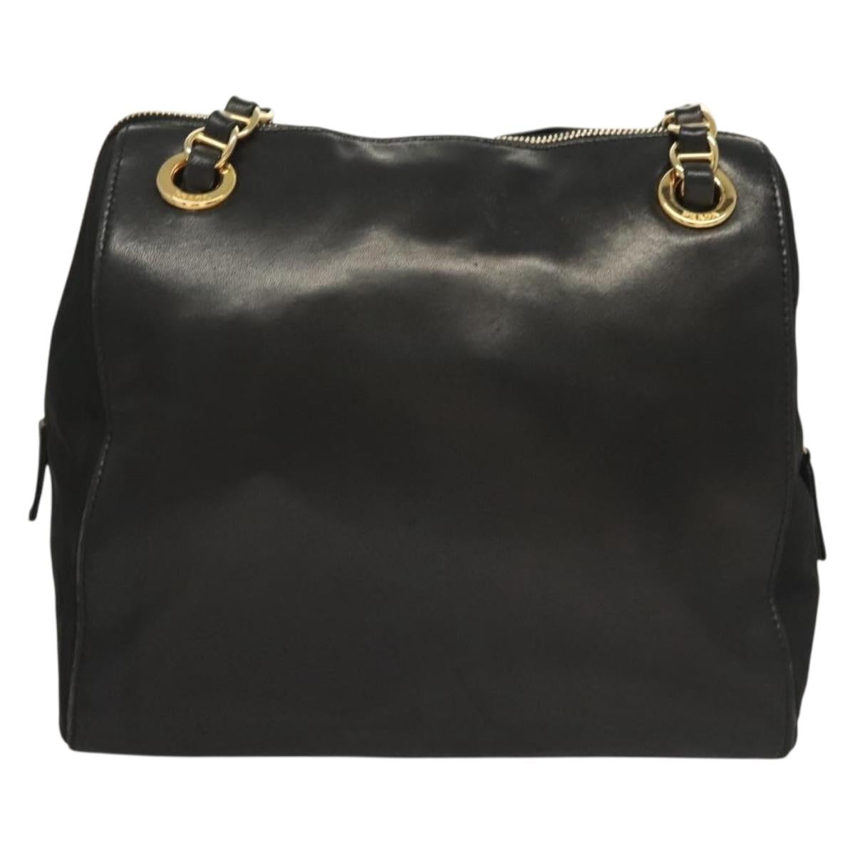 PRADA Chain Shoulder Bag Leather Black Gold Auth yk18939