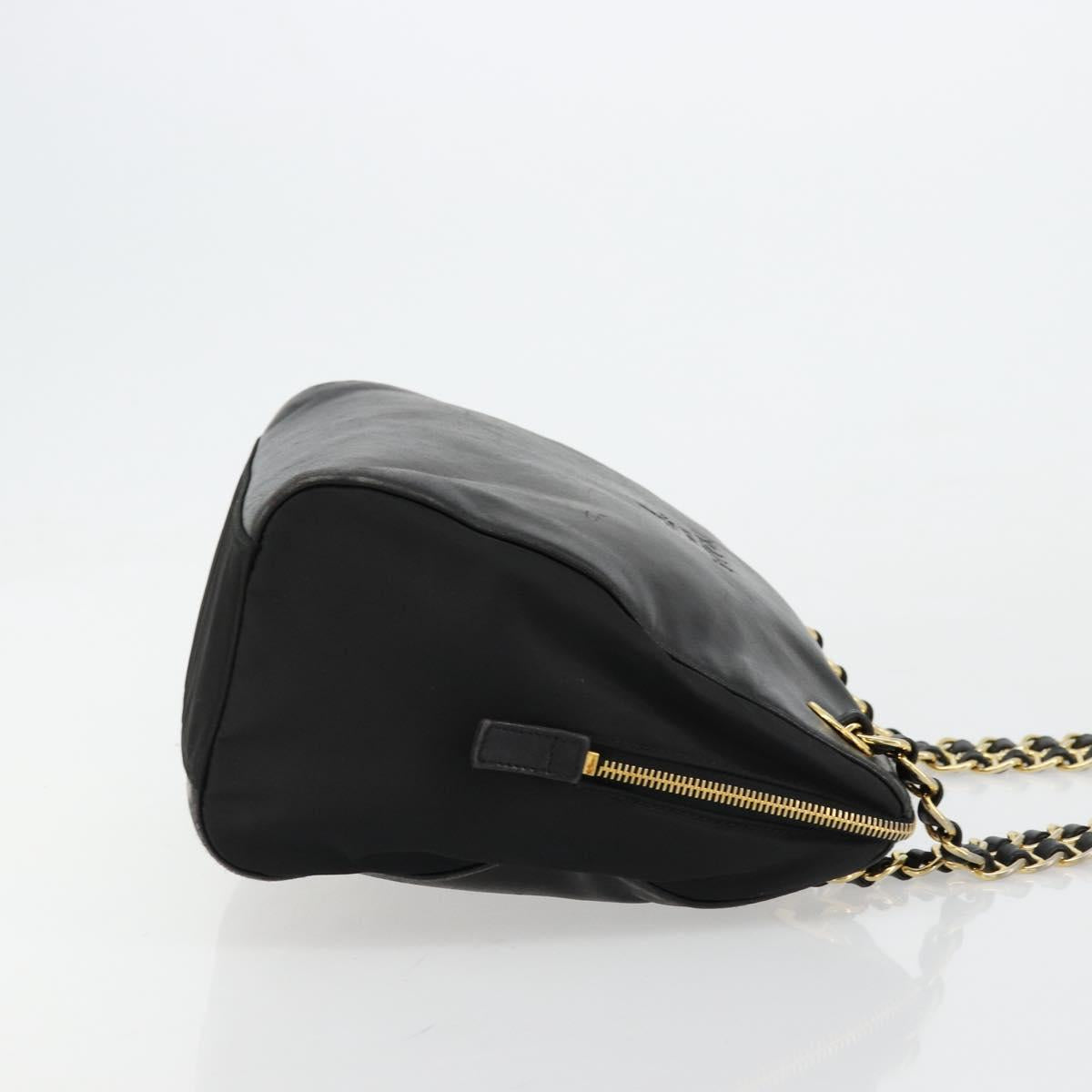 PRADA Chain Shoulder Bag Leather Black Gold Auth yk18939