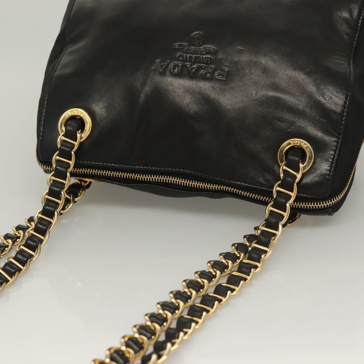 PRADA Chain Shoulder Bag Leather Black Gold Auth yk18939