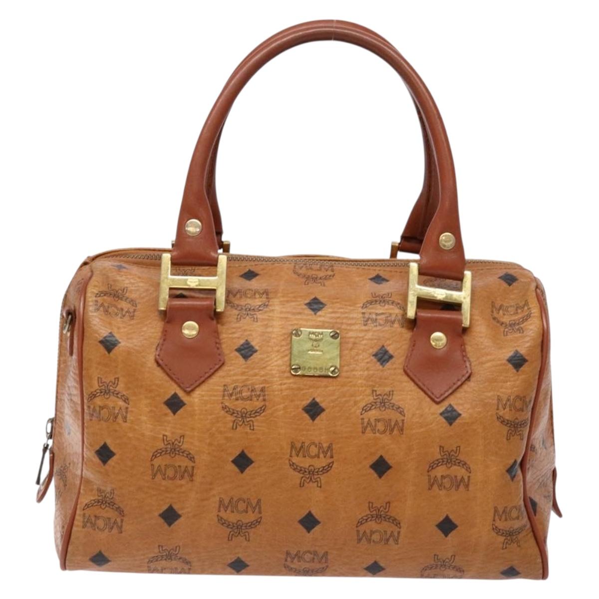 MCM Logogram Vicetos Hand Bag PVC Leather Brown Gold Auth yk18983