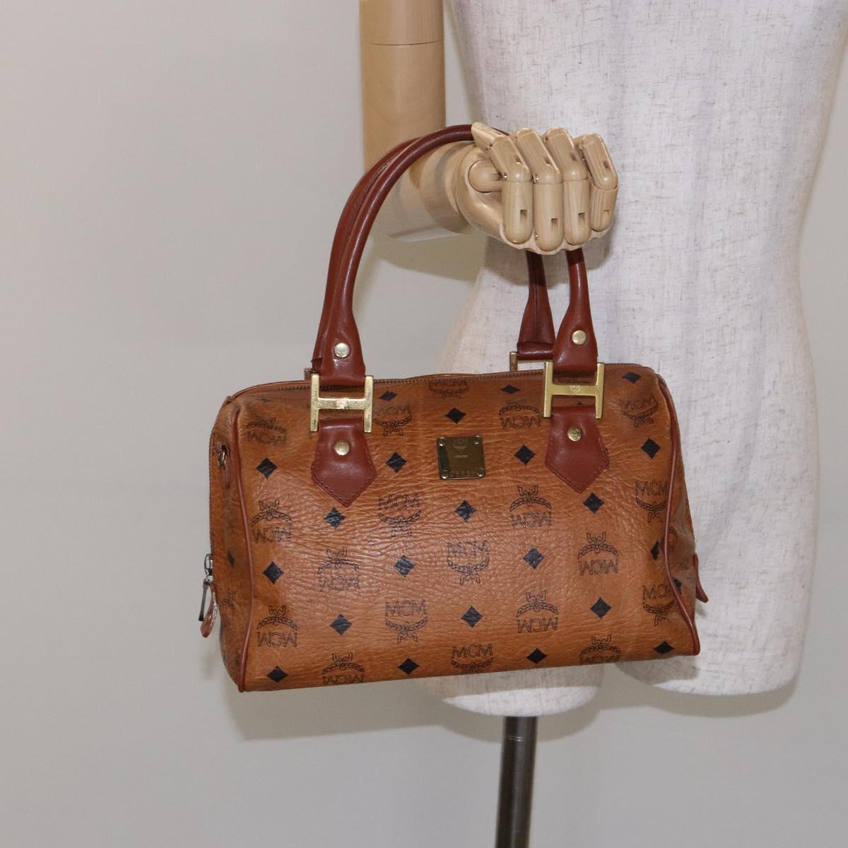 MCM Logogram Vicetos Hand Bag PVC Leather Brown Gold Auth yk18983