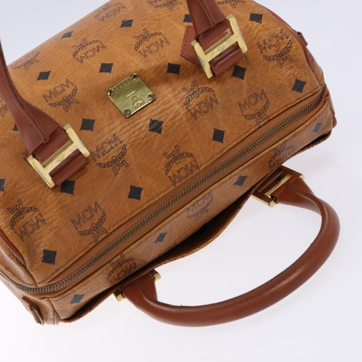 MCM Logogram Vicetos Hand Bag PVC Leather Brown Gold Auth yk18983