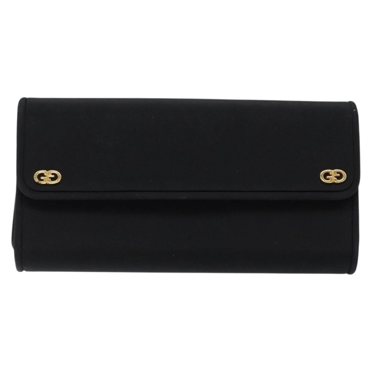GUCCI Clutch Bag Canvas Black Gold Auth yk18984