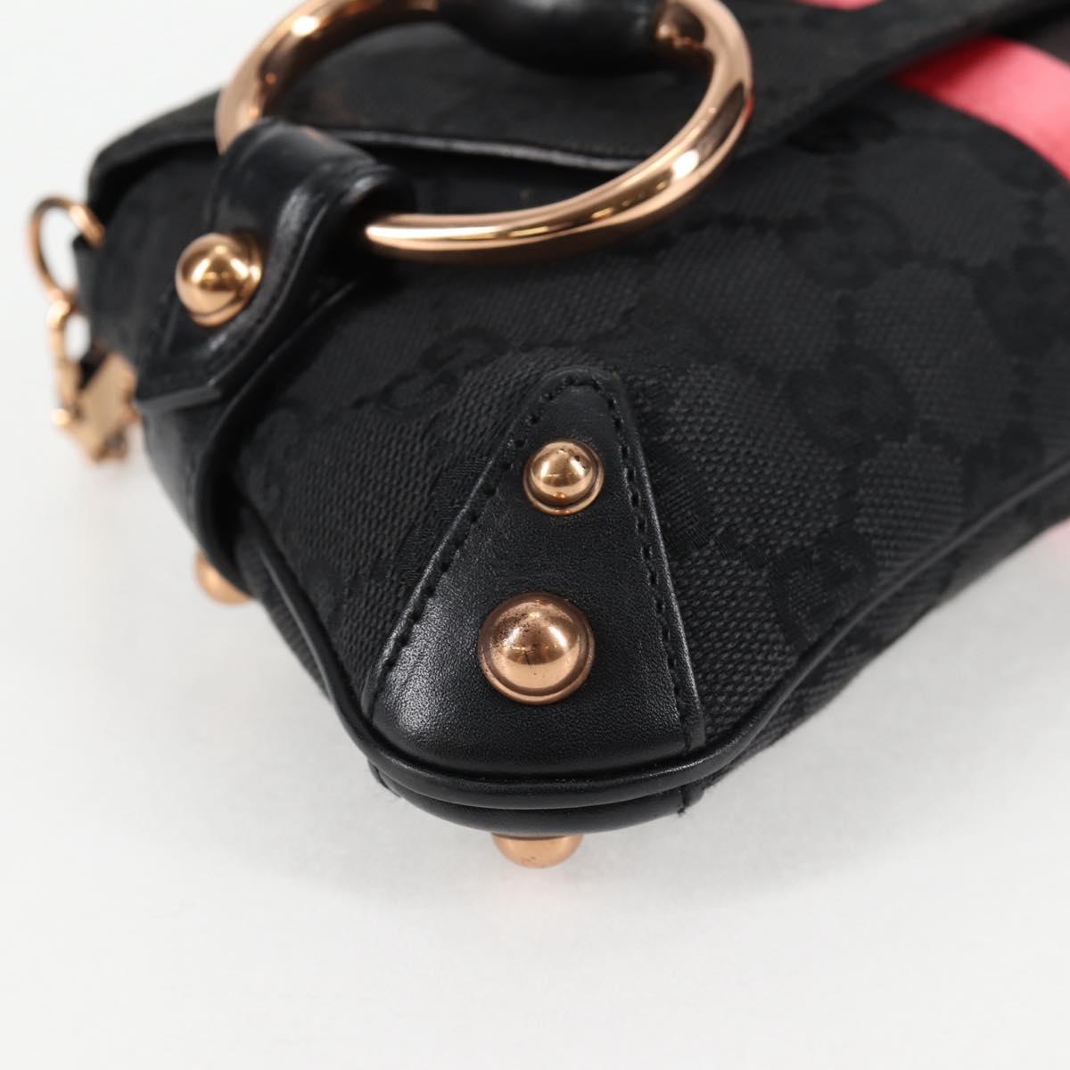 GUCCI GG Canvas Bamboo Chain Horsebit Hand Bag Black Gold 129497 Auth yk18998V