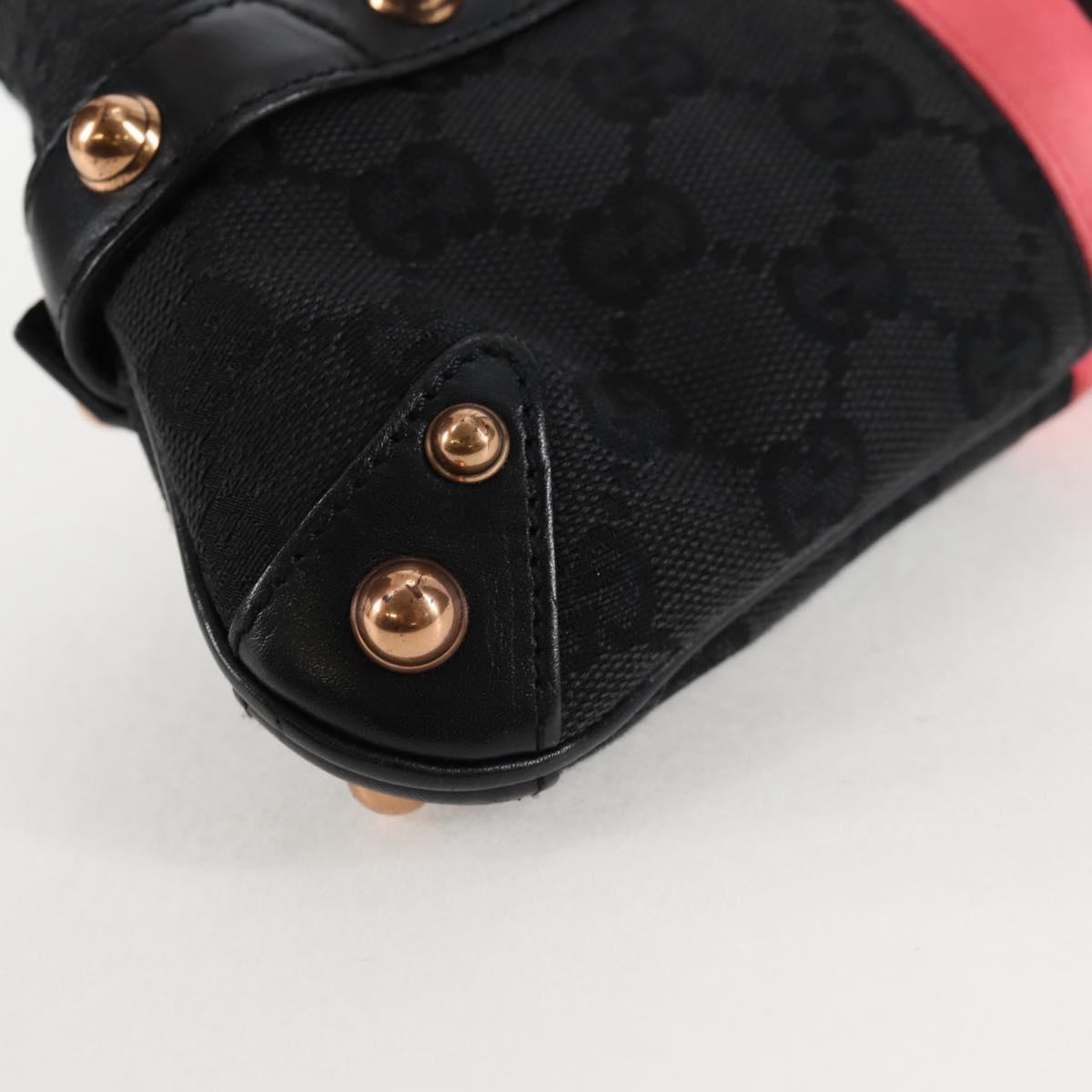 GUCCI GG Canvas Bamboo Chain Horsebit Hand Bag Black Gold 129497 Auth yk18998V