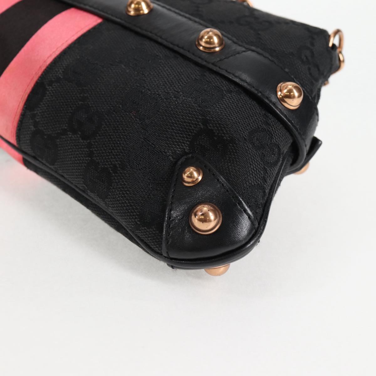 GUCCI GG Canvas Bamboo Chain Horsebit Hand Bag Black Gold 129497 Auth yk18998V
